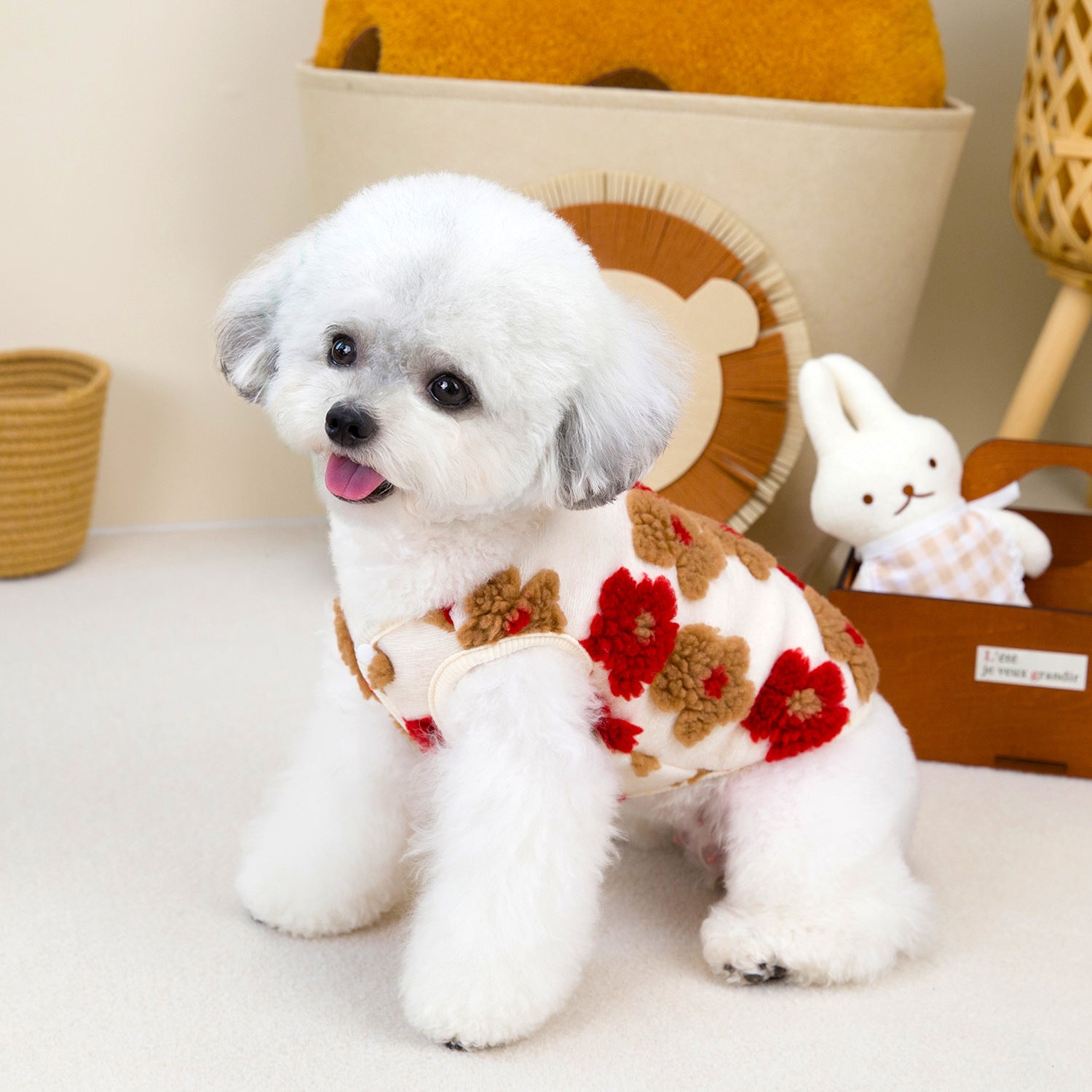Fleece Flower Decor Dog Cat Harness Vest