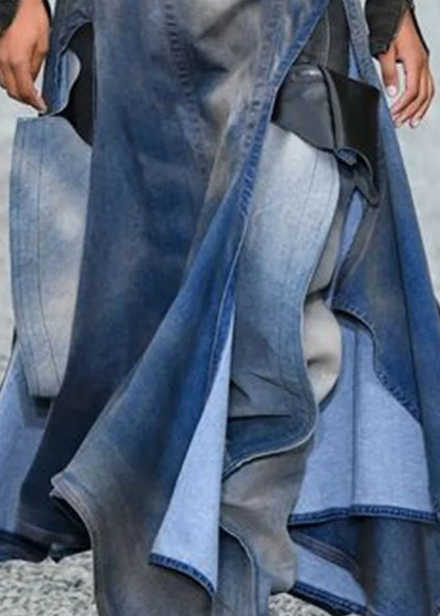 Blue Asymmetrical Patchwork Denim Skirts Summer