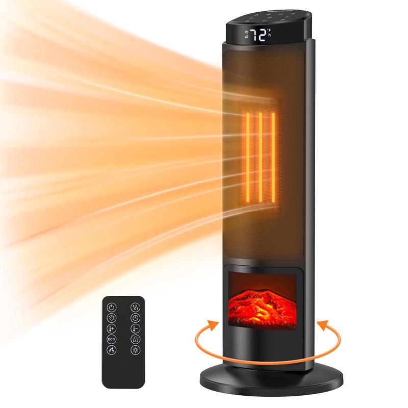 Space Heater for Indoor Use, 23Inch Portable Heater with Remote and Thermostat,7 Light Modes, 70°Oscillation, 12H Timer, Up to 95°F, Tip-over Protection,New Black