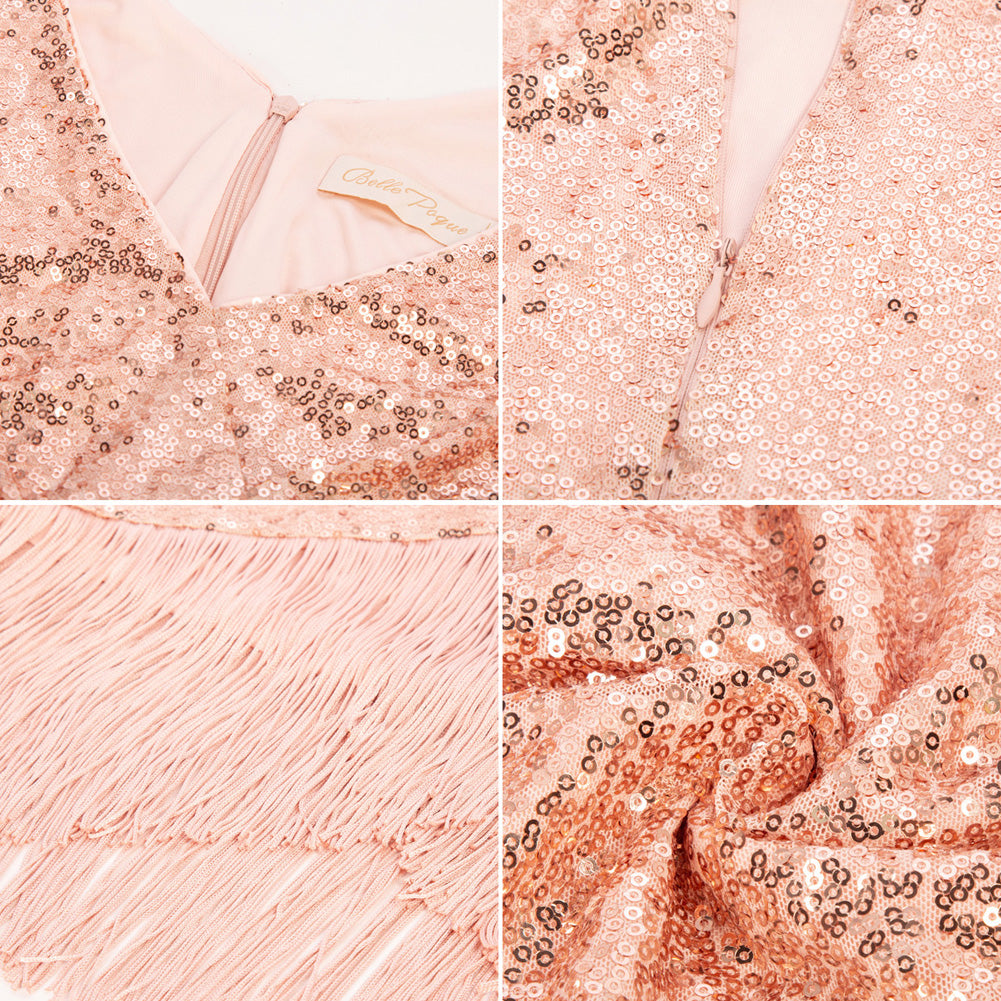 Vintage Sequined Sleeveless V-Neck Tassel Decorated Wrap Hem Party Dress