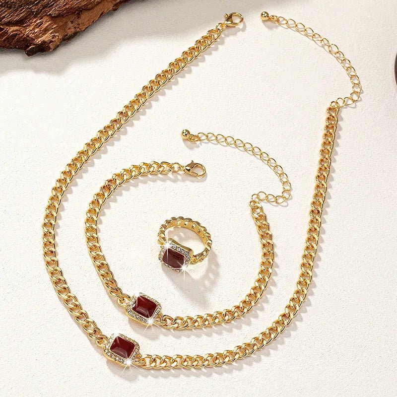 Cuban Square Diamond Necklace. Bracelet. and Ring Set