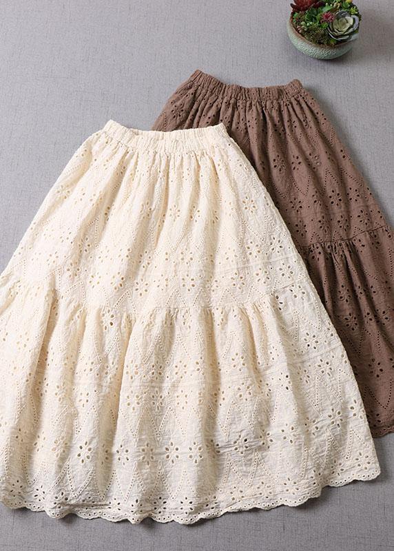 Organic Apricot Hollow Out Embroidered Fall Patchwork Skirts