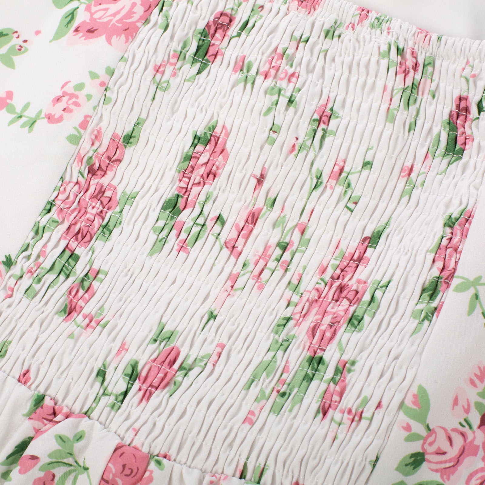 Vintage Daisy Flower Print Cottagecore Cocktail Dresses Square Neck Puff Sleeve Dress with Pockets