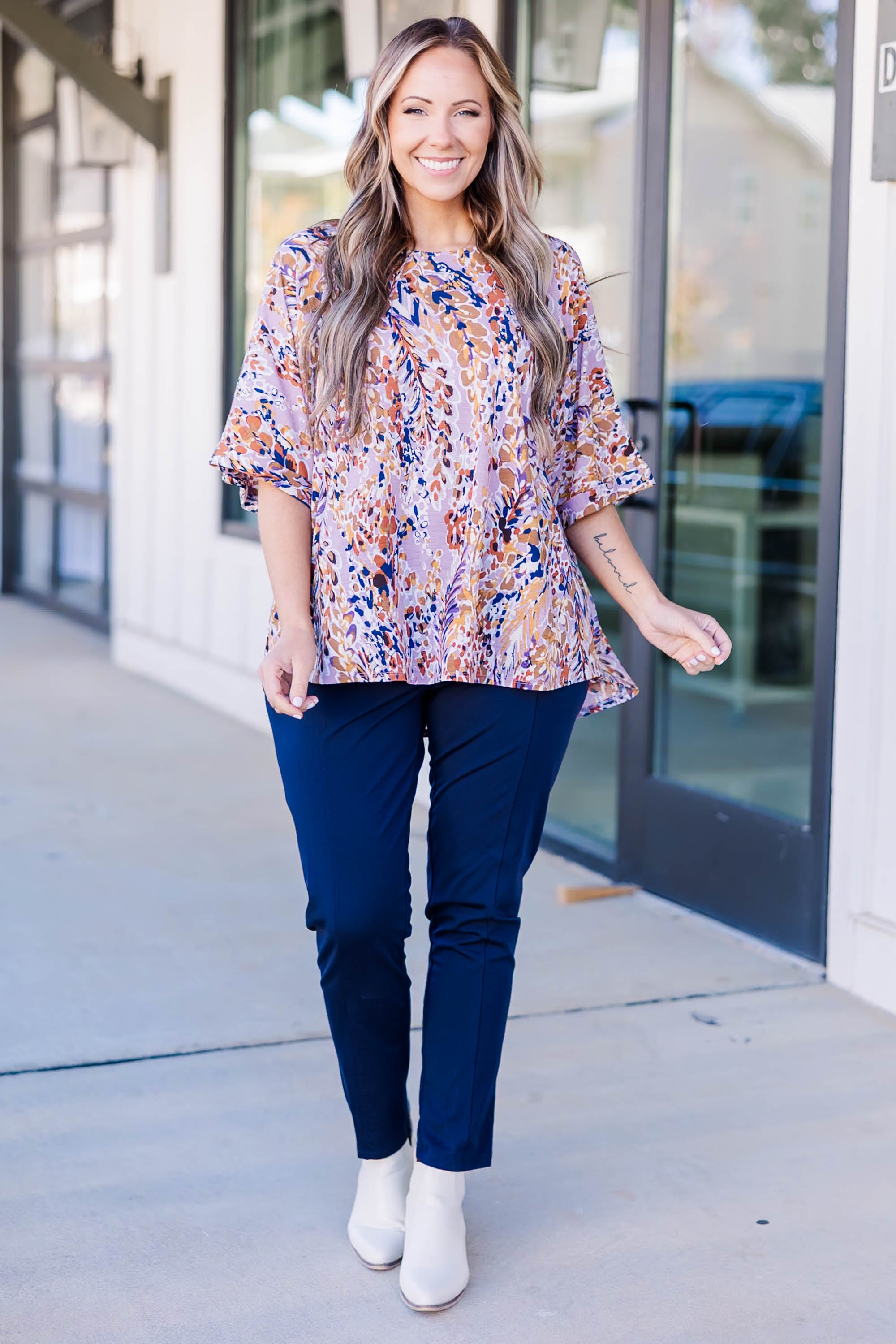 Walk On Your Own Top. Lavender Marigold