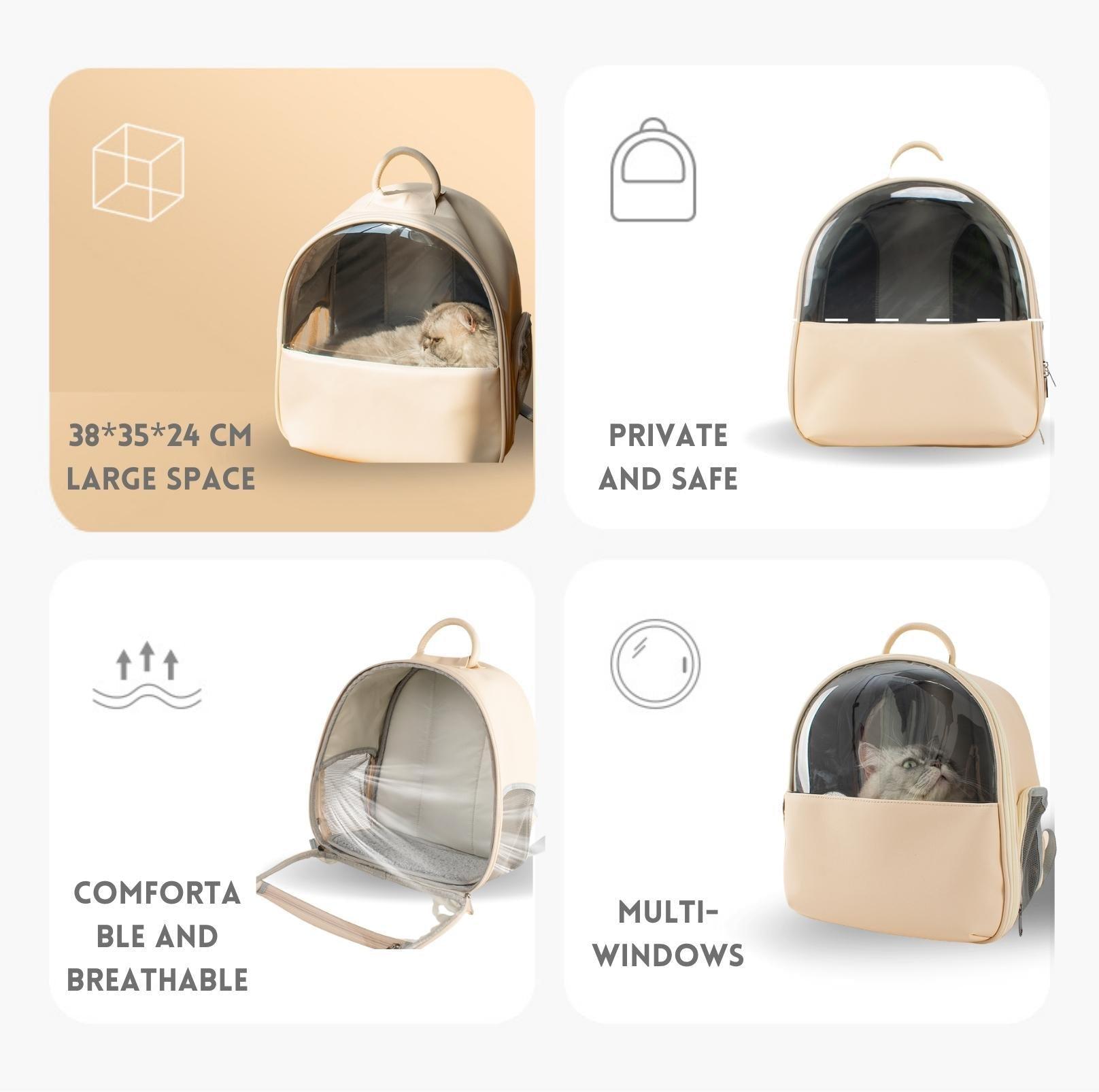Leather Backpack Style Cat Carrier With Transparent Window