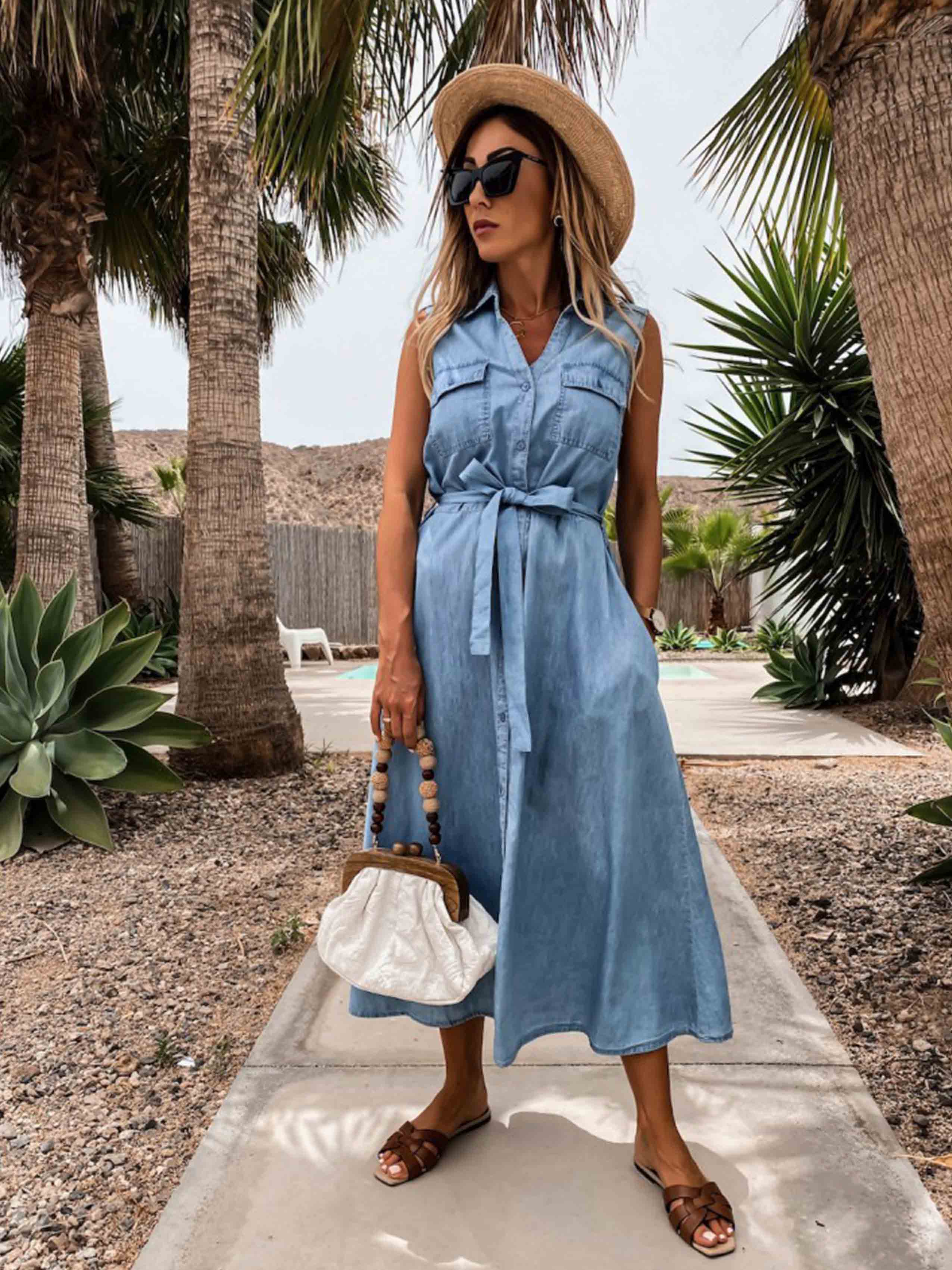 Single-Breasted Denim Dress With Belt