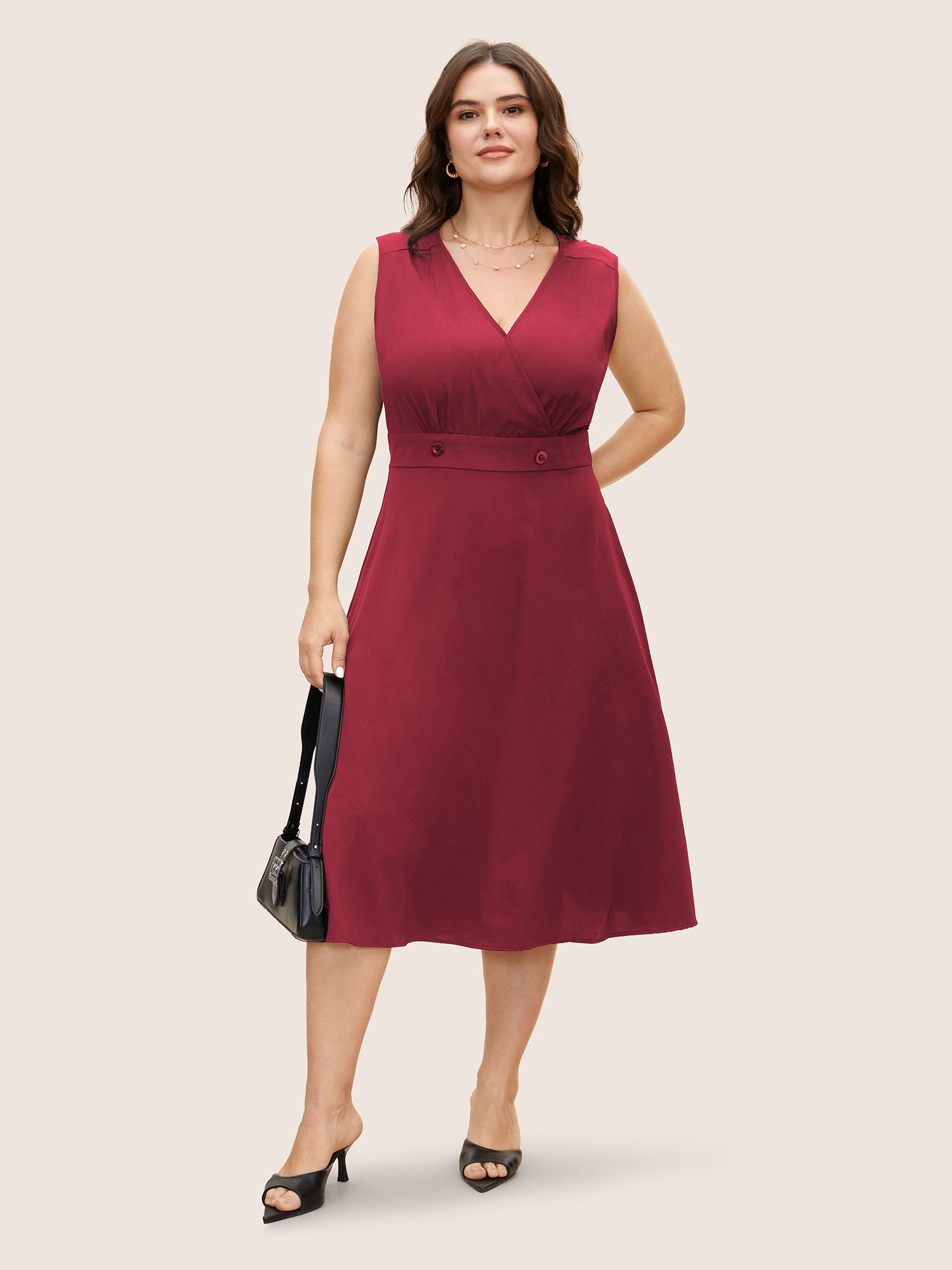 V Neck Plain Split Hem Sleeveless Midi Dress