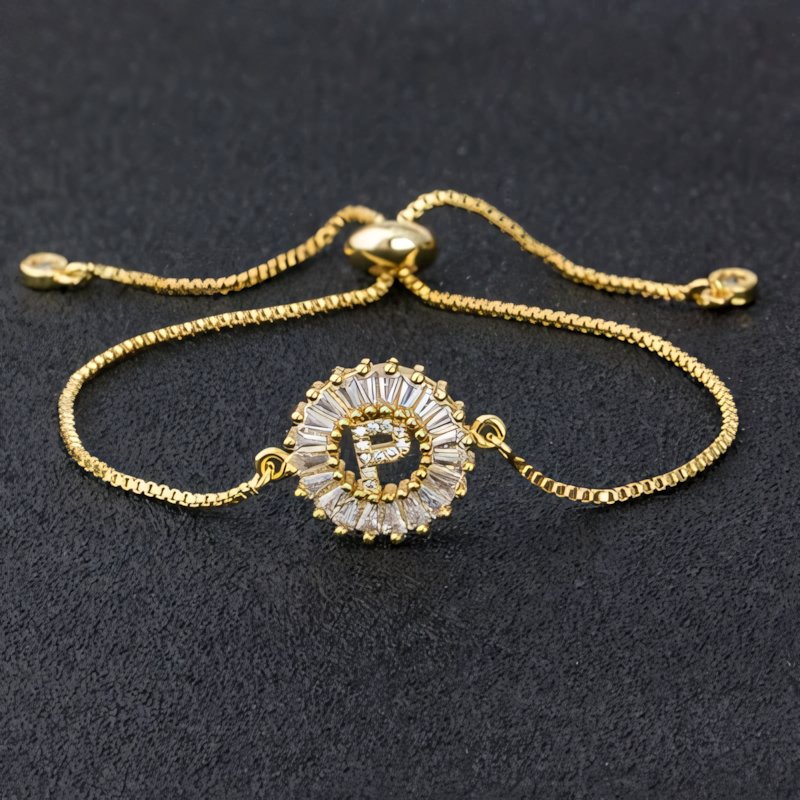 Adjustable Baguette Diamond Letter Initial Bracelets