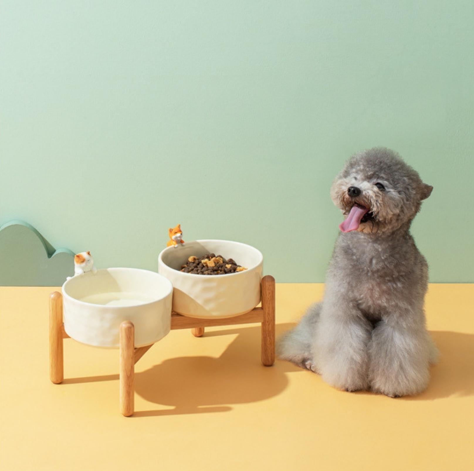 Nordic-style 3D Sculpture Ceramic Cat and Small Dog Bowl