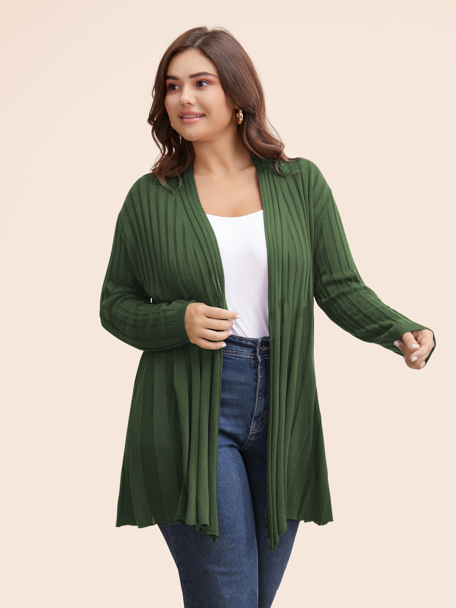 Plain Textured Kimono Collar Cardigan