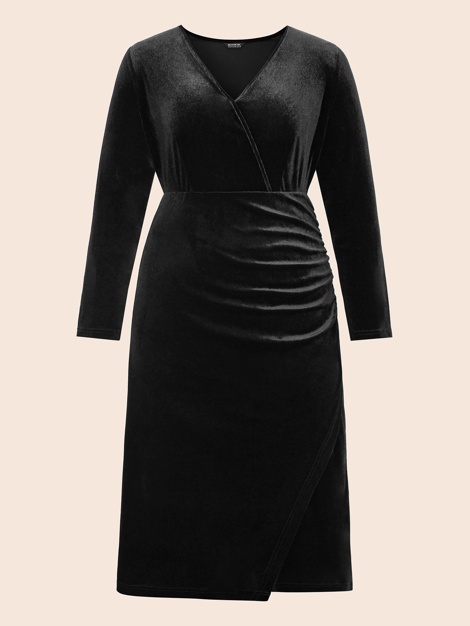 Velvet Overlap Collar Slit Hem Dress