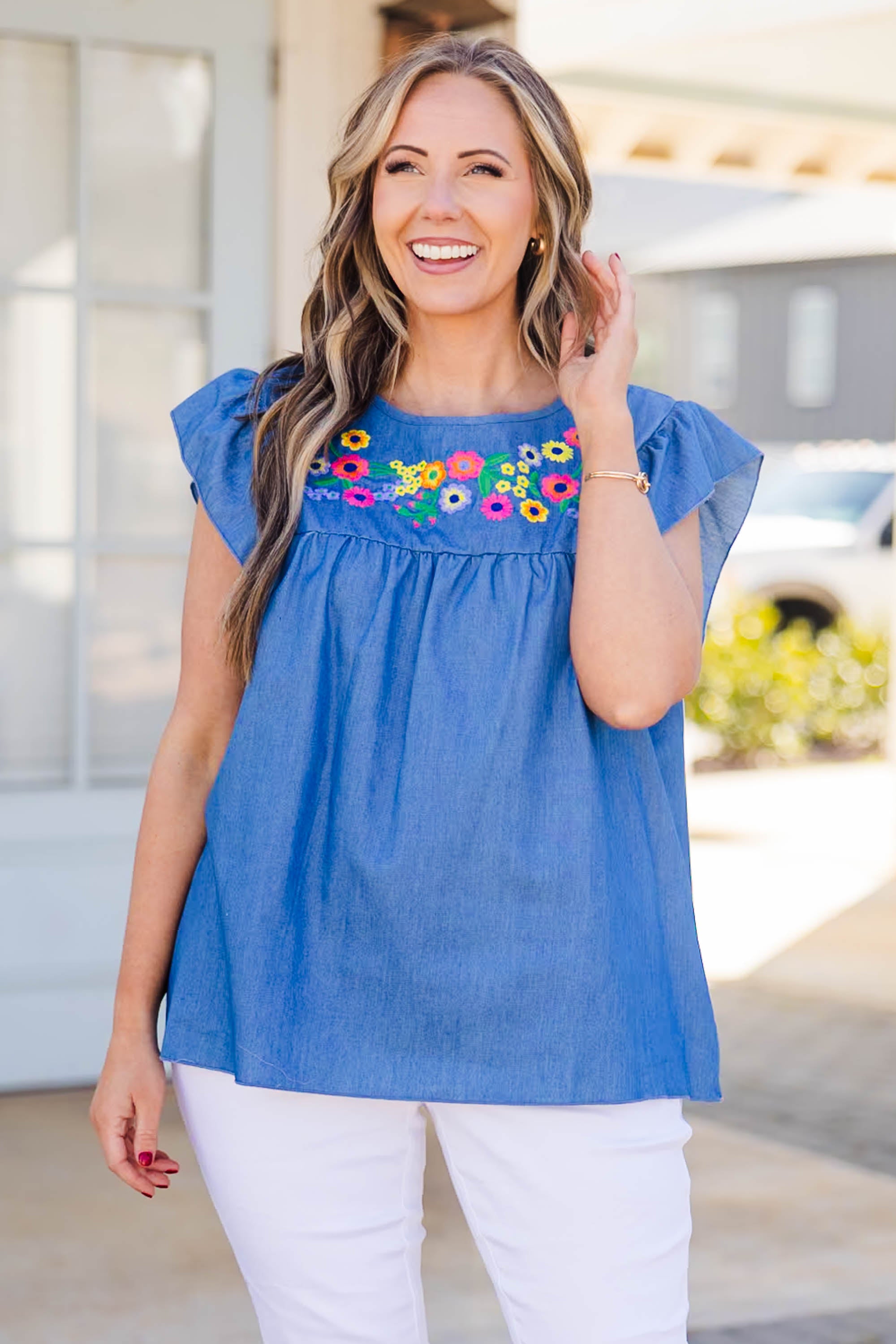 Let's Go For A Picnic Top. Light Blue