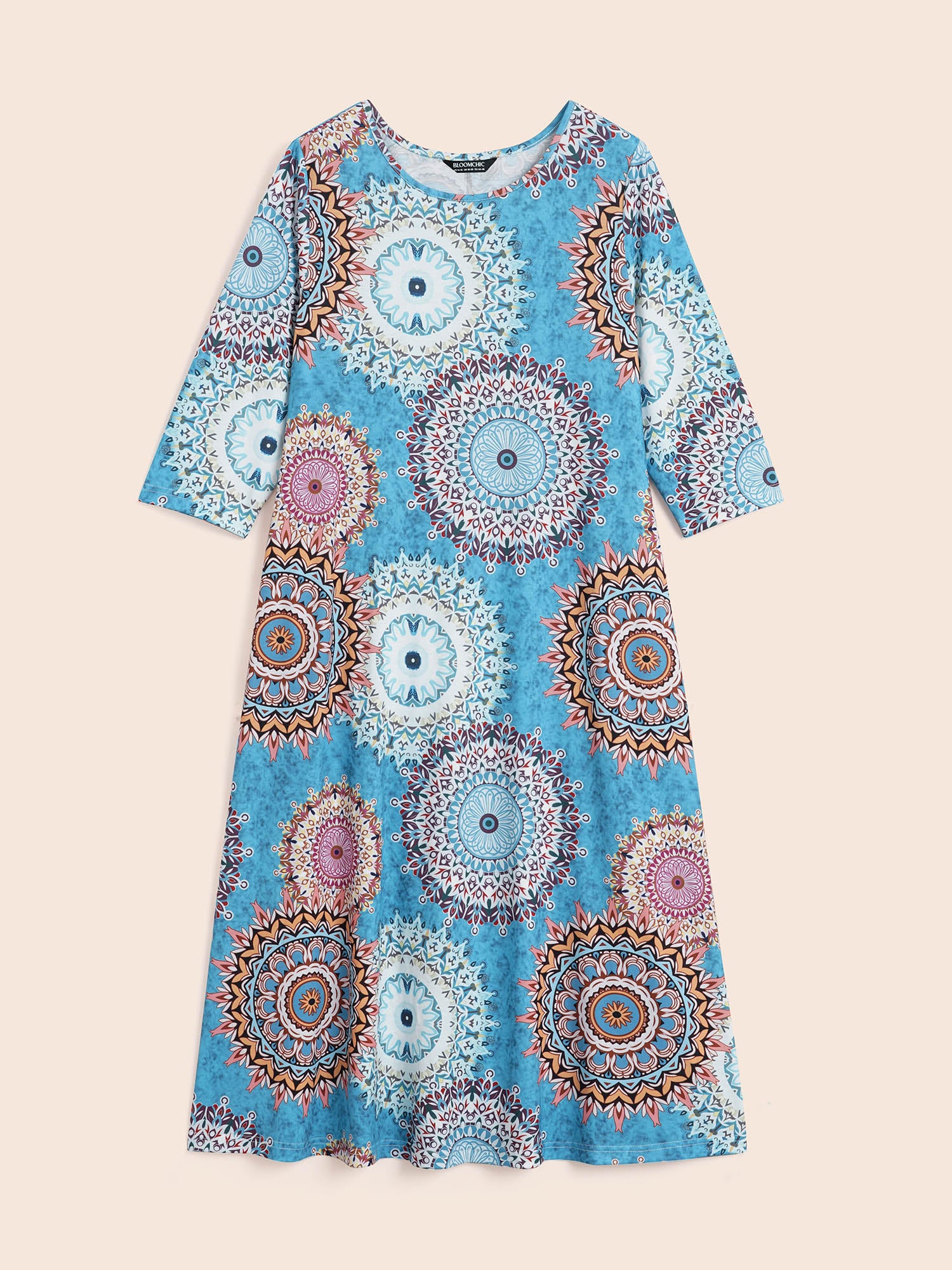 Crew Neck Bandana Print Midi Dress