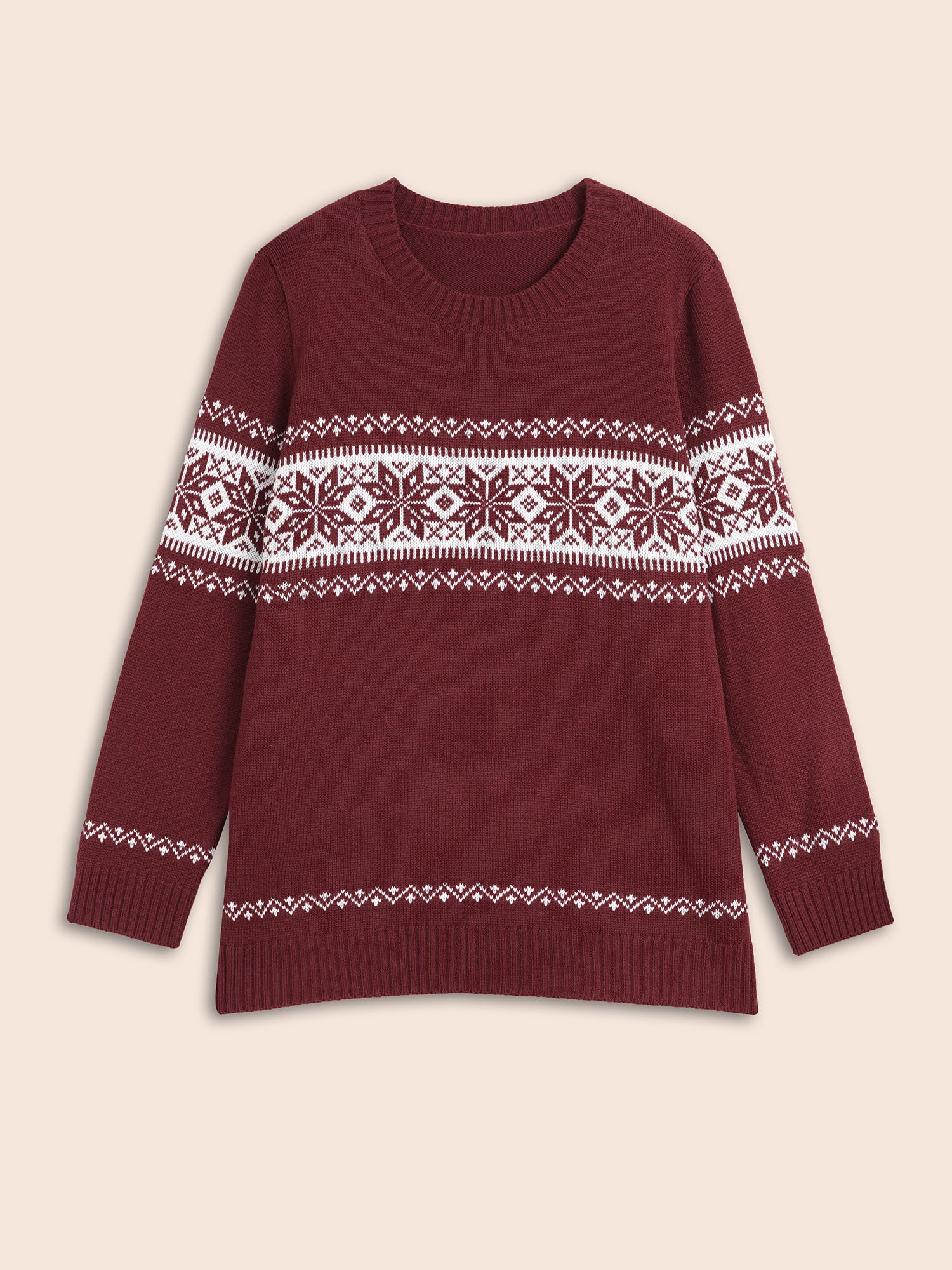 Snowflakes Embroidery Crew-Neck Pullover
