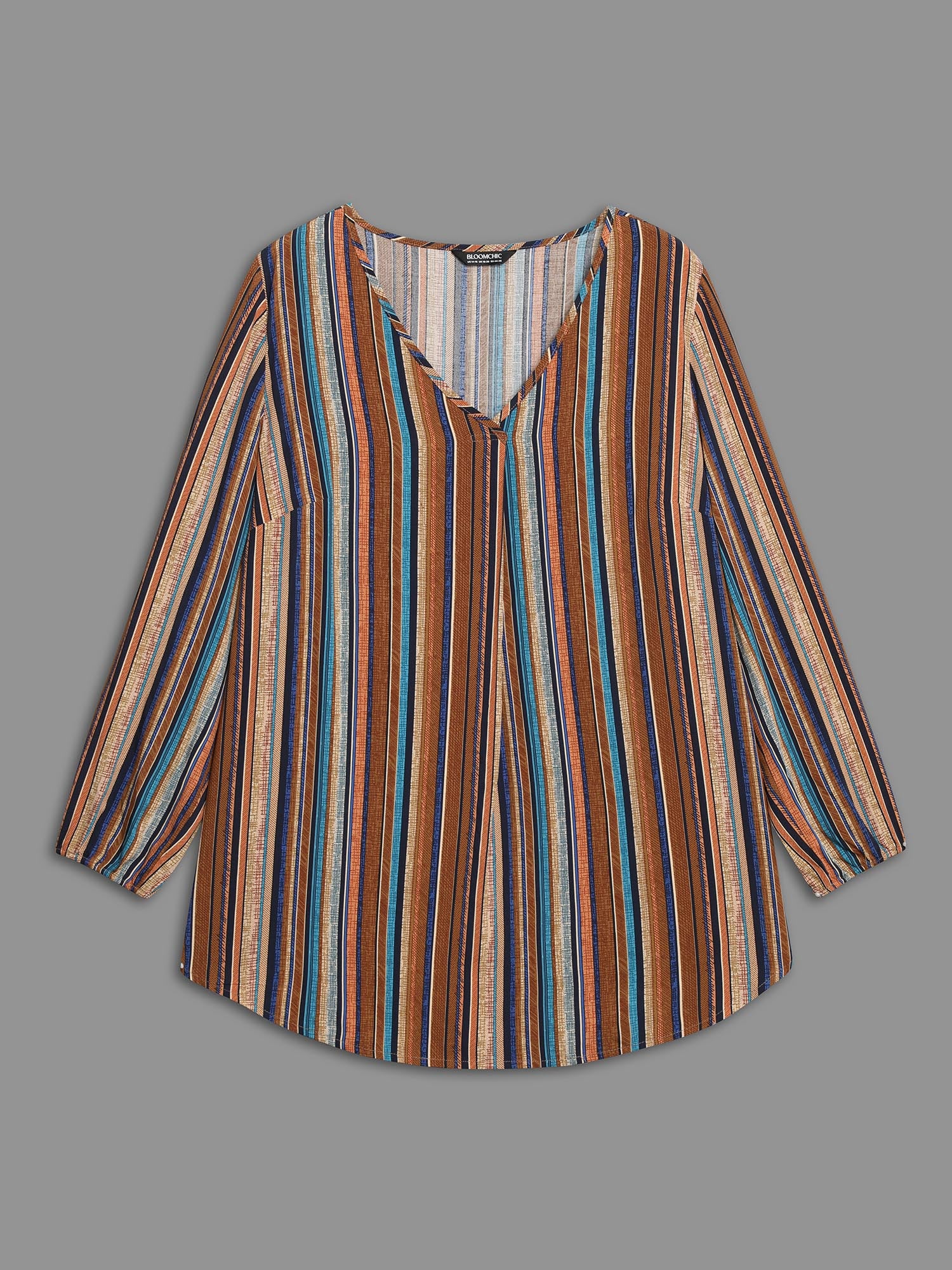 Contrast Striped Pocket Lantern Sleeve Blouse