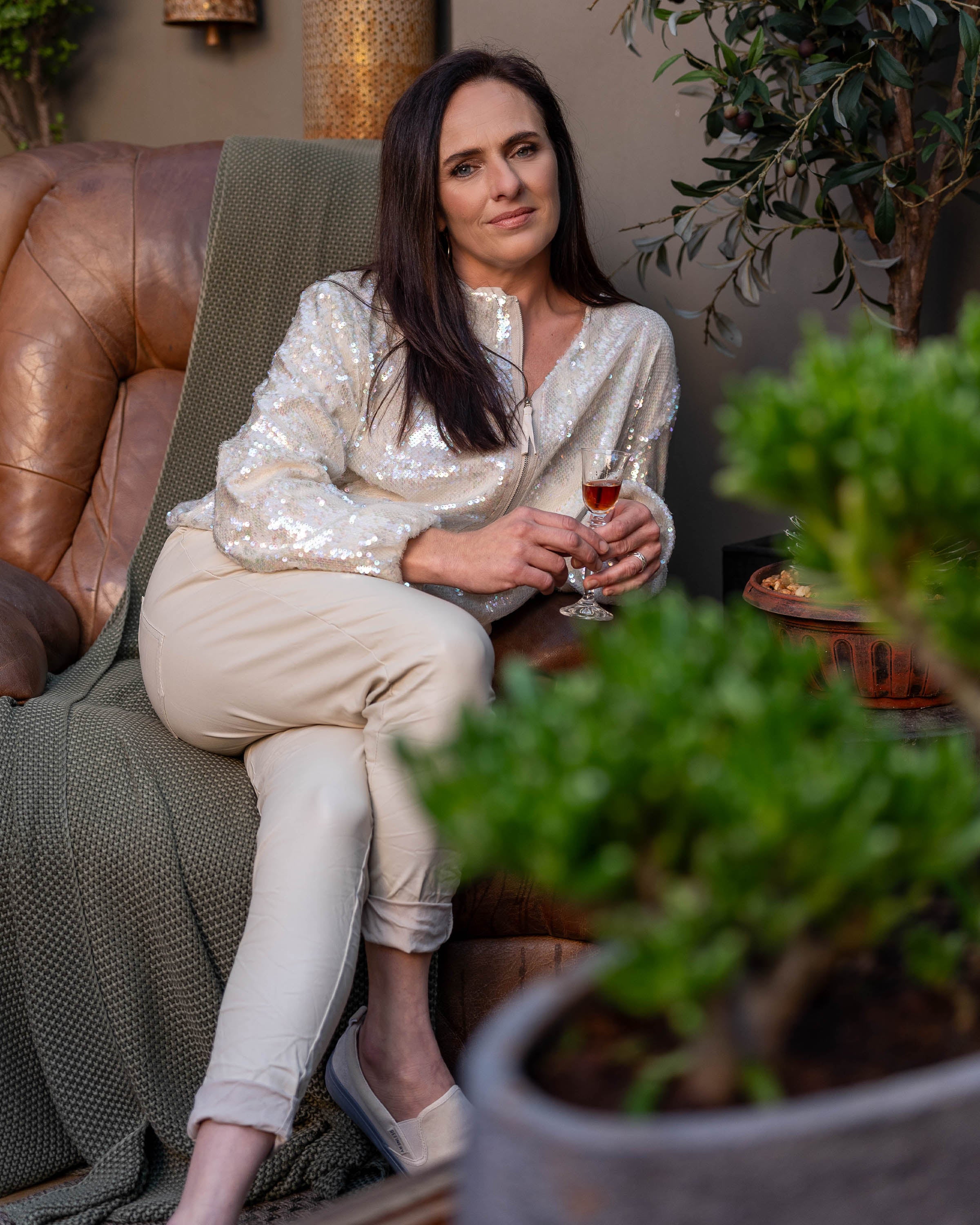 Sequin Sway Zip Jacket | Cream