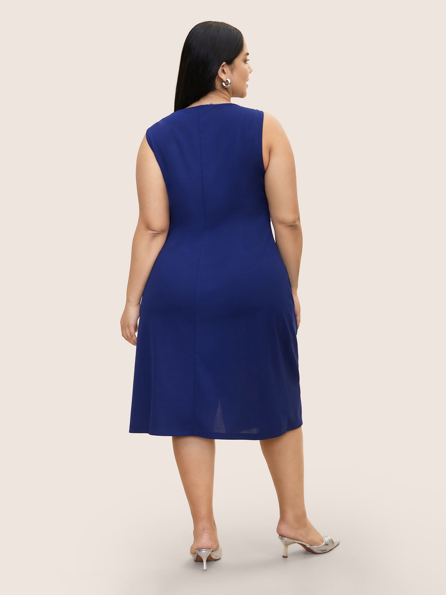 Plain Twist Front Slit Hem Dress