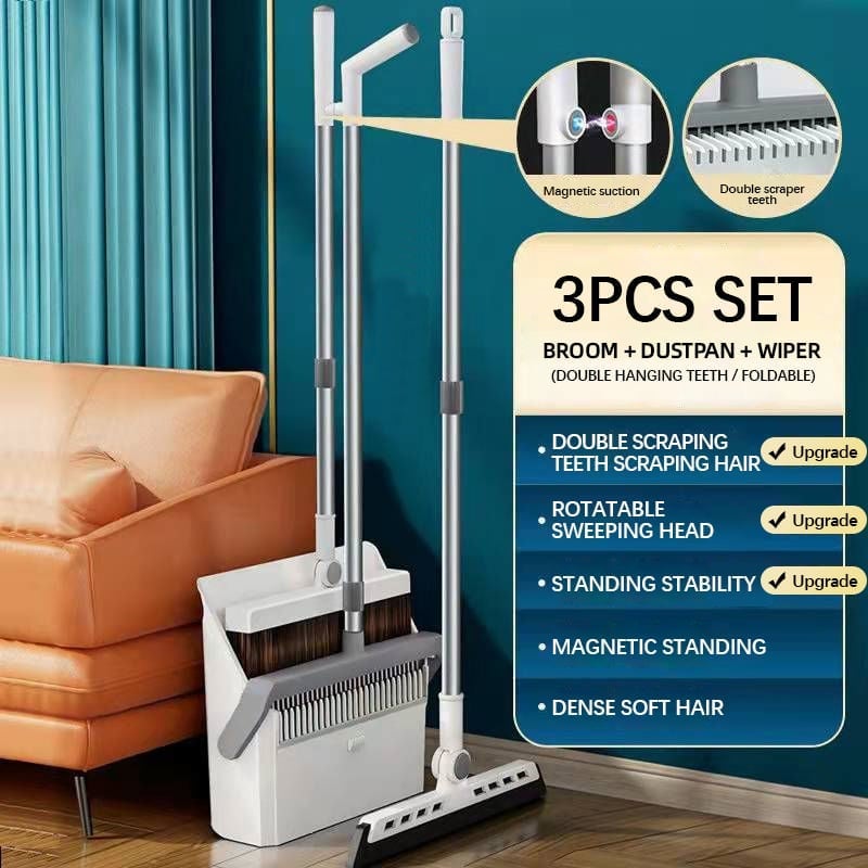 Broom and Windproof Dustpan with Adjustable Handle