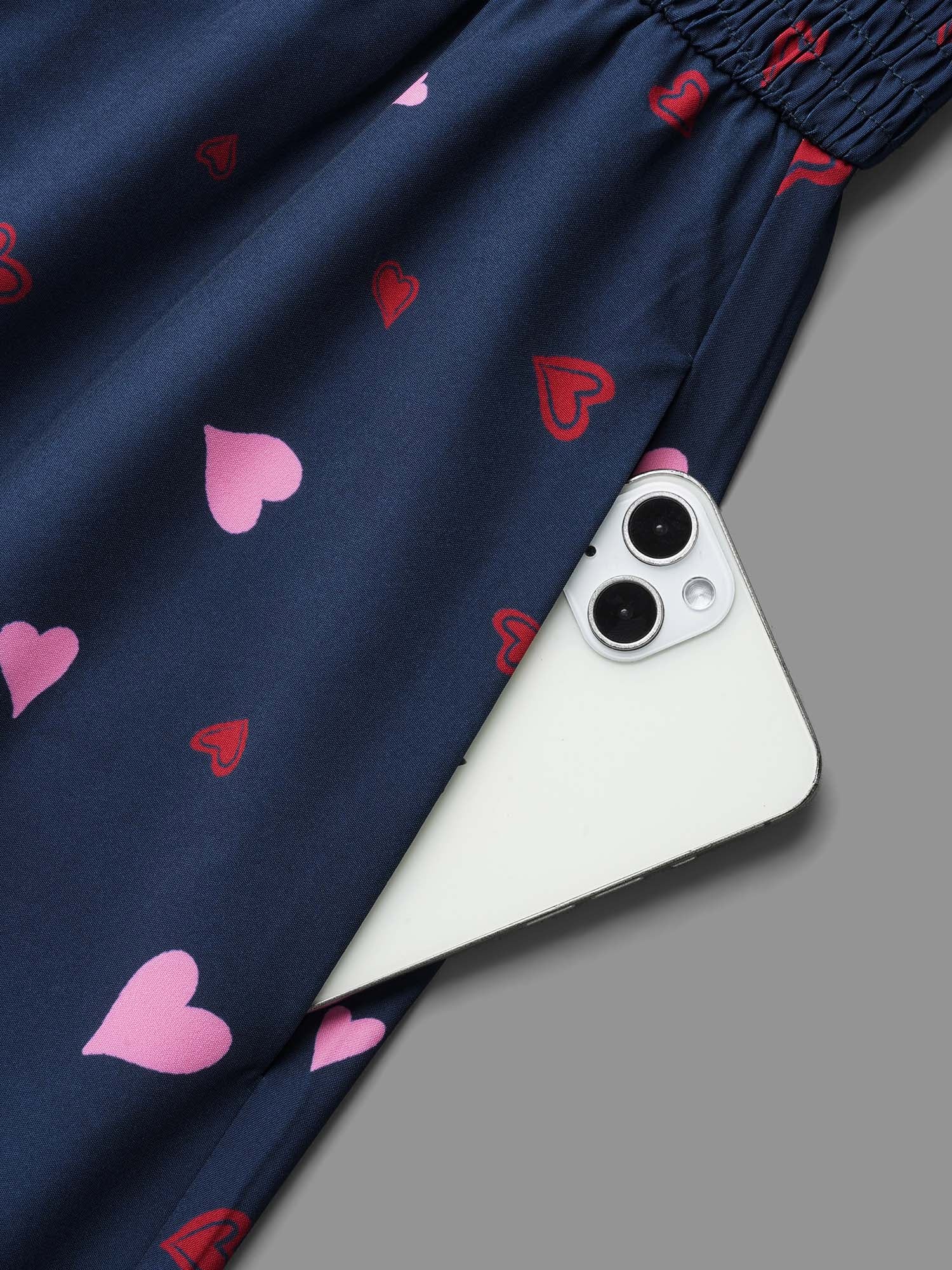 Square Neck Shirred Hearts Midi Dress