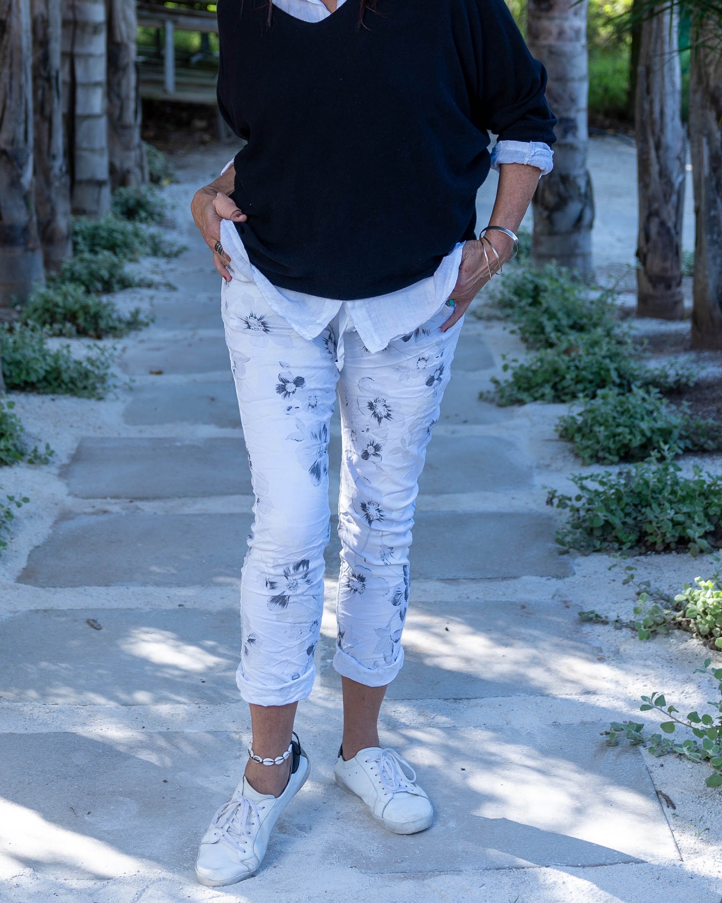 Blossom Bloom Drawstring Pants | White
