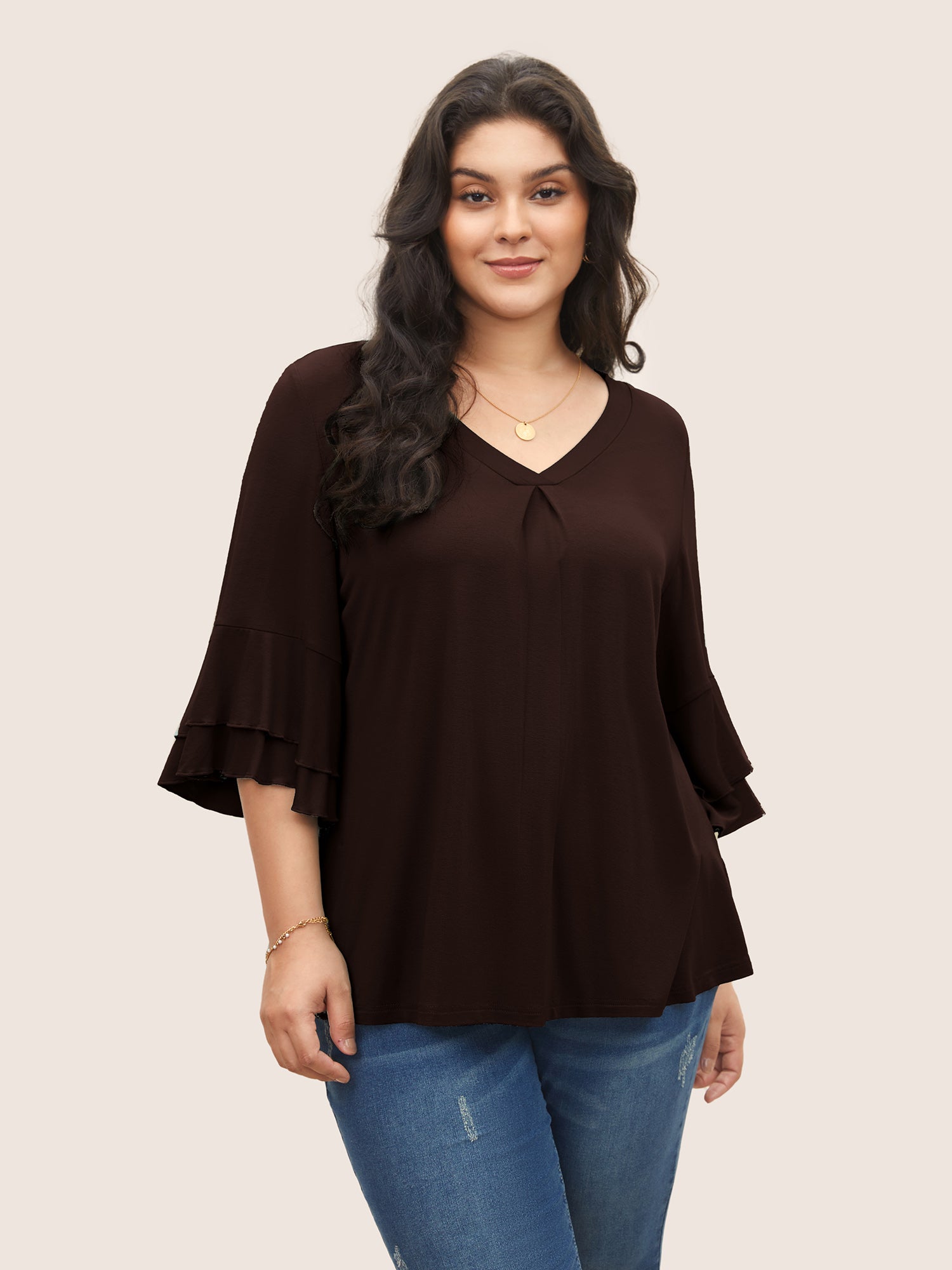 Supersoft Essentials Ruffle Layered Sleeve Pleated T-shirt