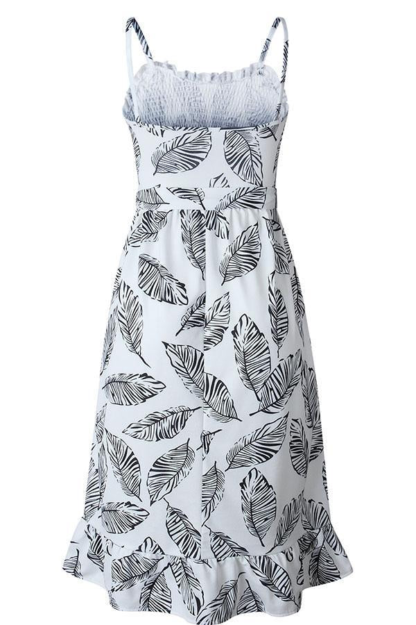 Sleeveless Leaf Print Spaghetti Strap Casual Wear Dress