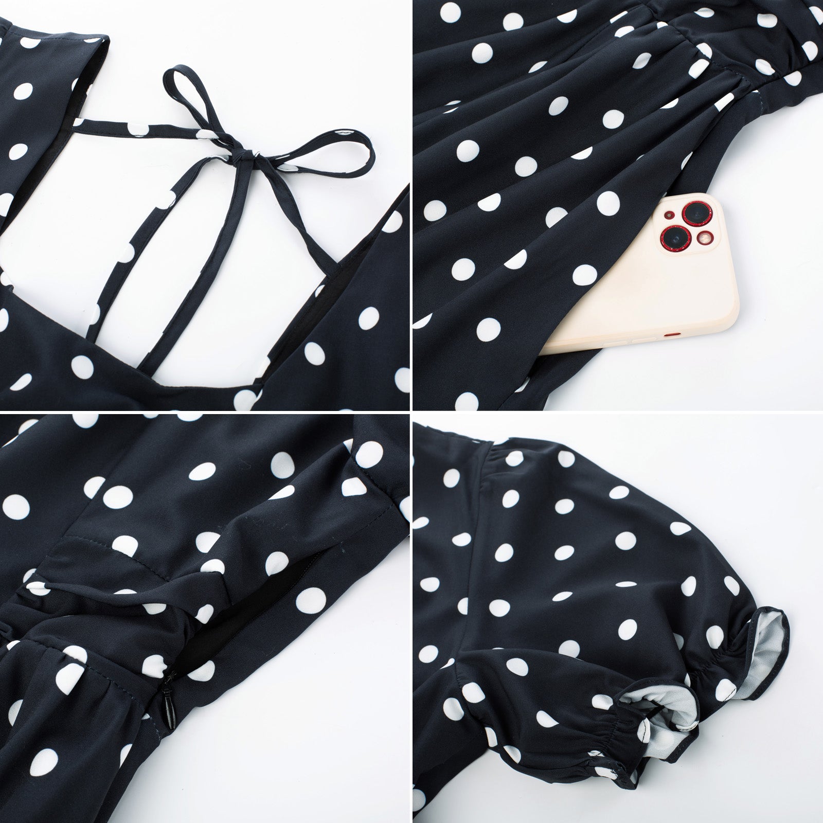 Vintage Daisy Flower Print Cottagecore Cocktail Dresses Square Neck Puff Sleeve Dress with Pockets