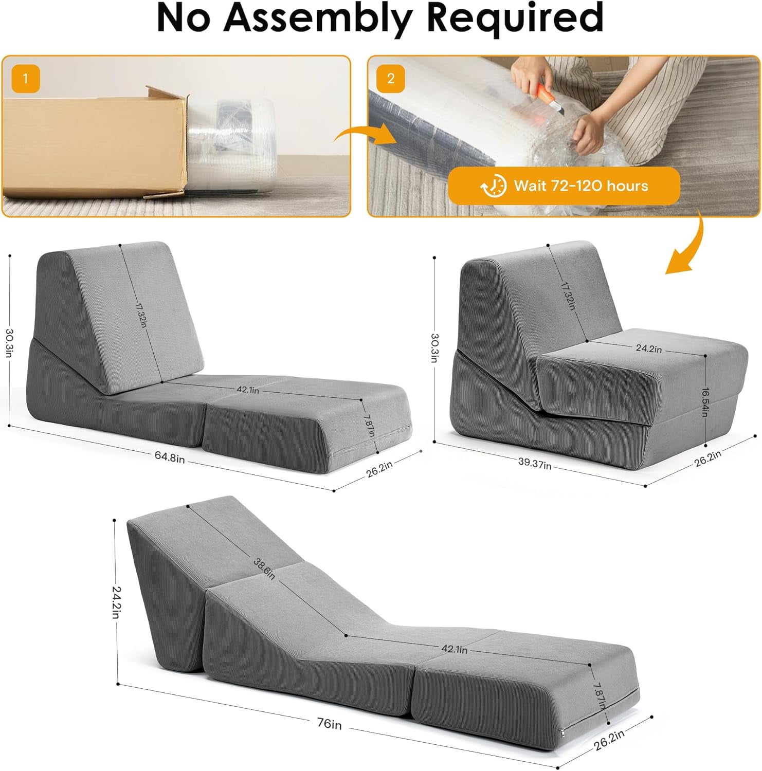 Folding Sofa Bed, 3 in 1 Convertible Sleeper Chair, Floor Couch with Back Support, Single Chair Bed for Living Room