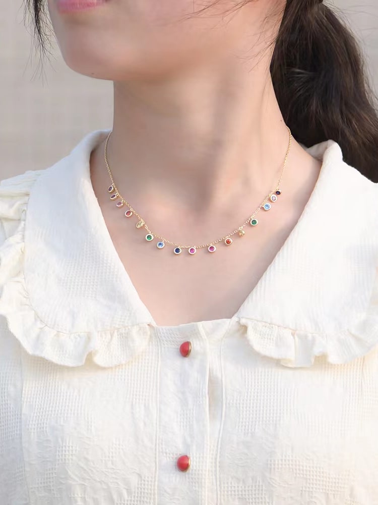 925 Sterling Silver Cubic Zirconia Multi-Color Necklace
