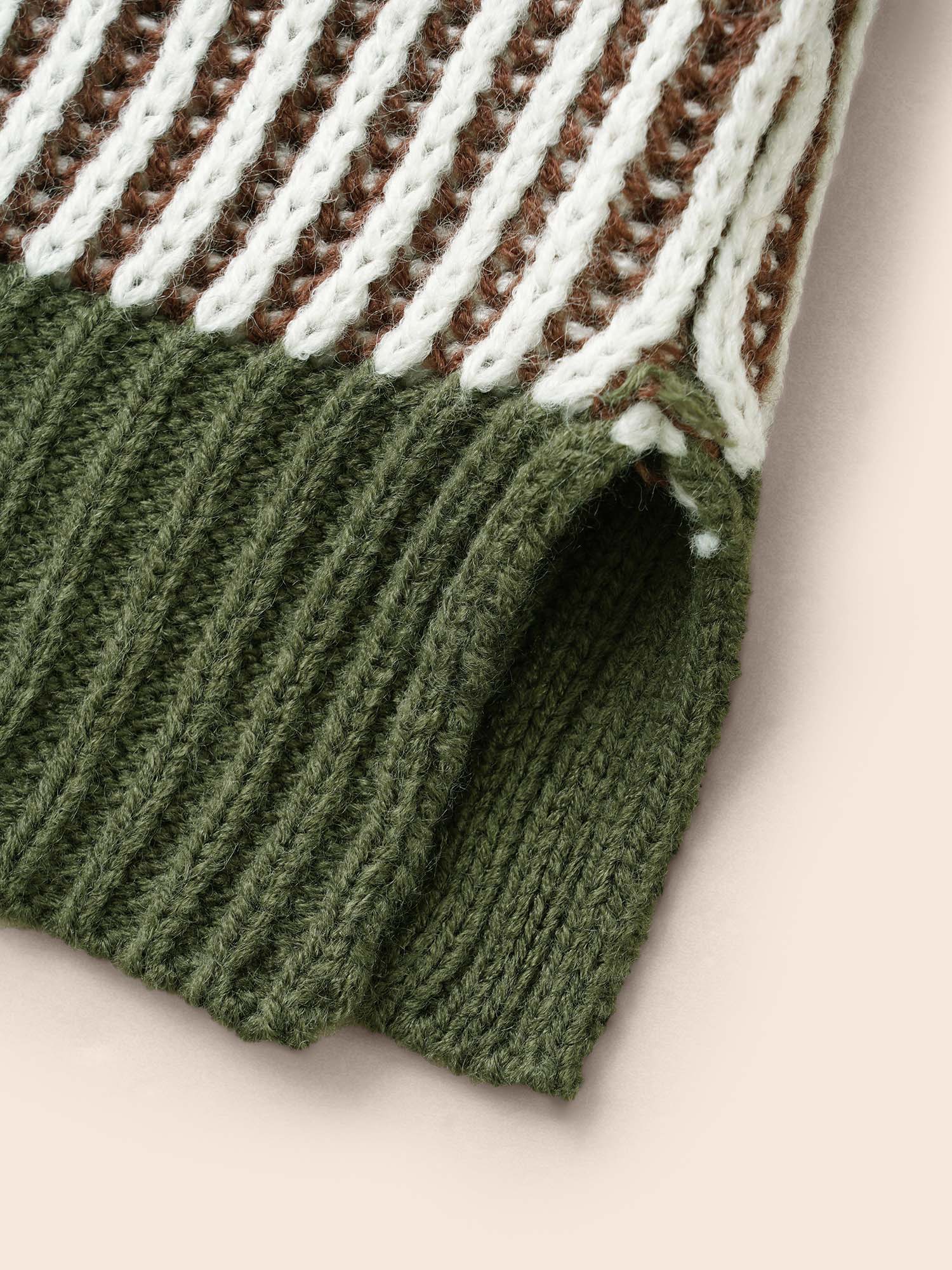 Polo Neck Texture Contrast Button Up Pullover