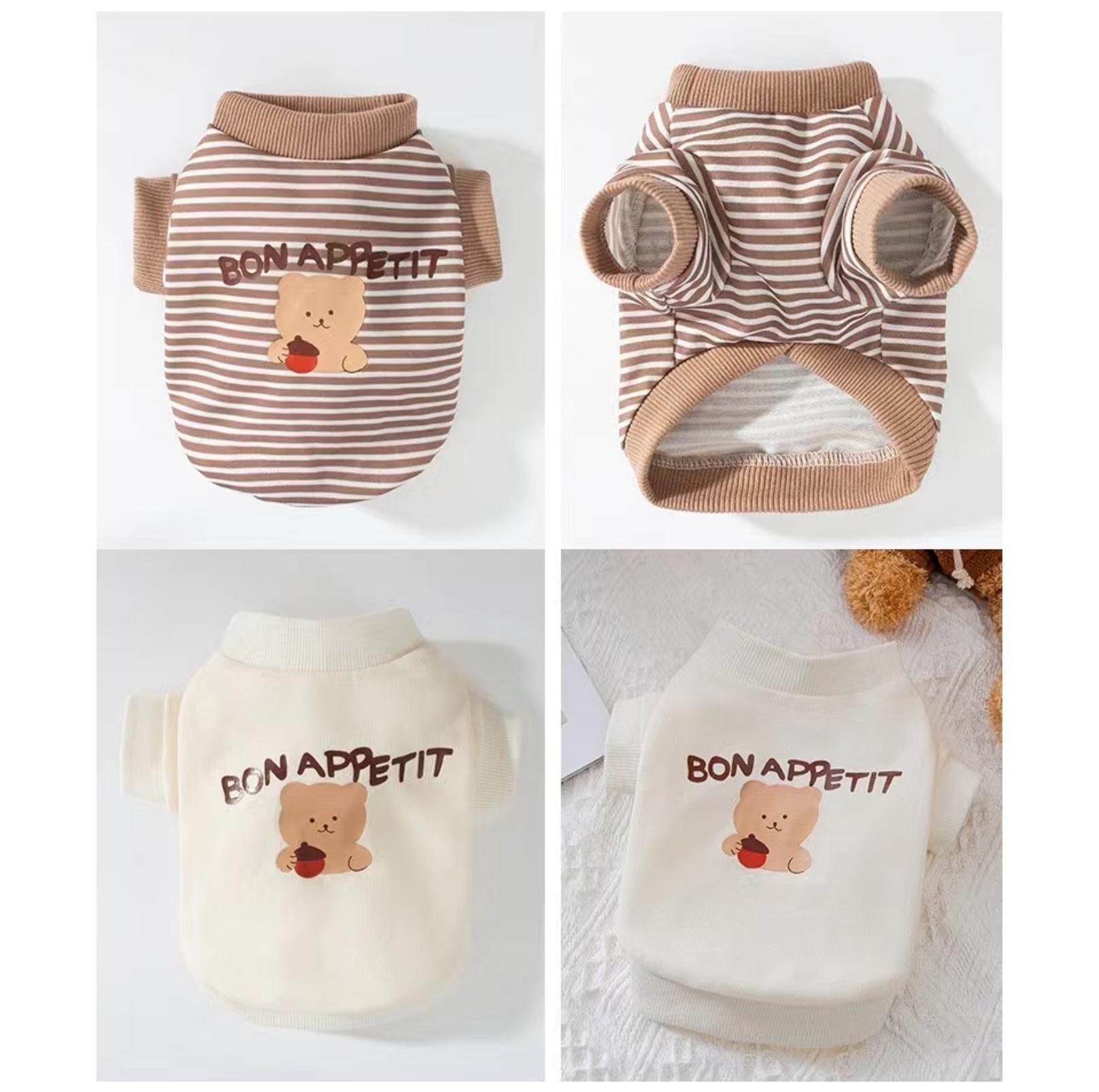Cartoon Bear Pattern Striped Summer Pet T-Shirt