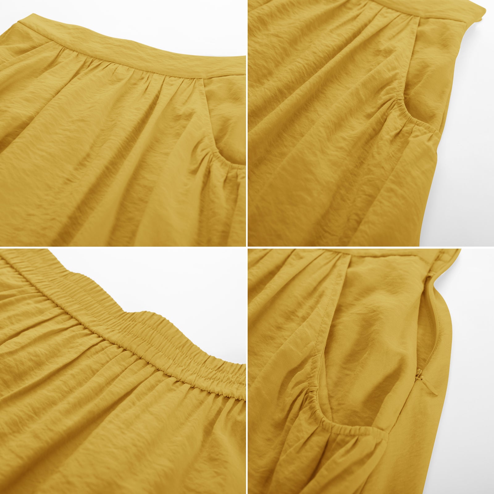 Faux Linen Skirt with Pockets Vintage Swing Skirt Elastic Waist Flared A Line Skirts