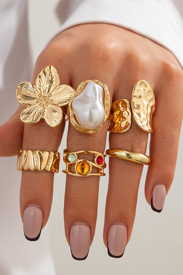 6PCS Simple Alloy Flower Ring