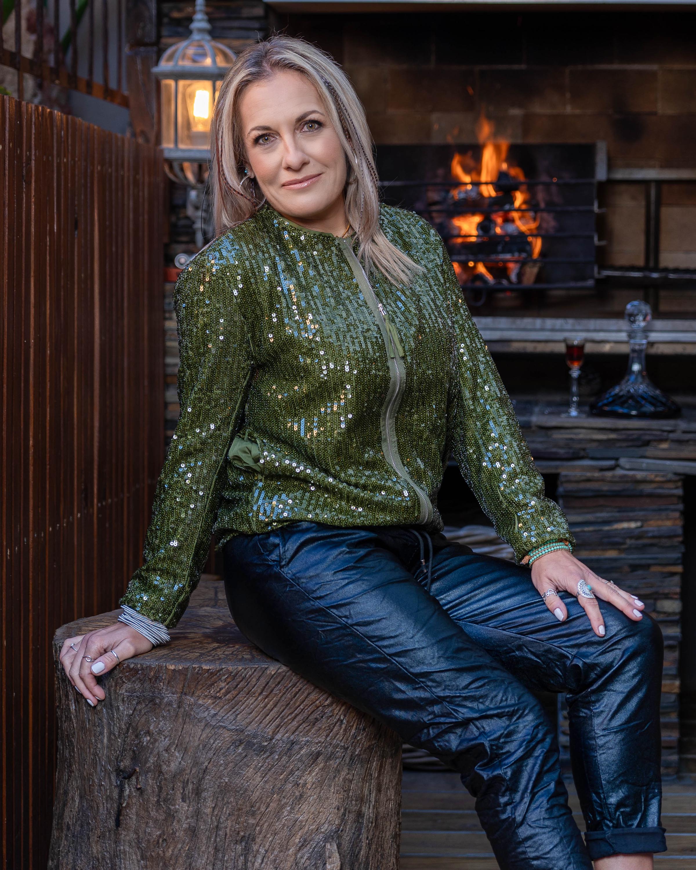 Sequin Sway Zip Jacket | Emerald