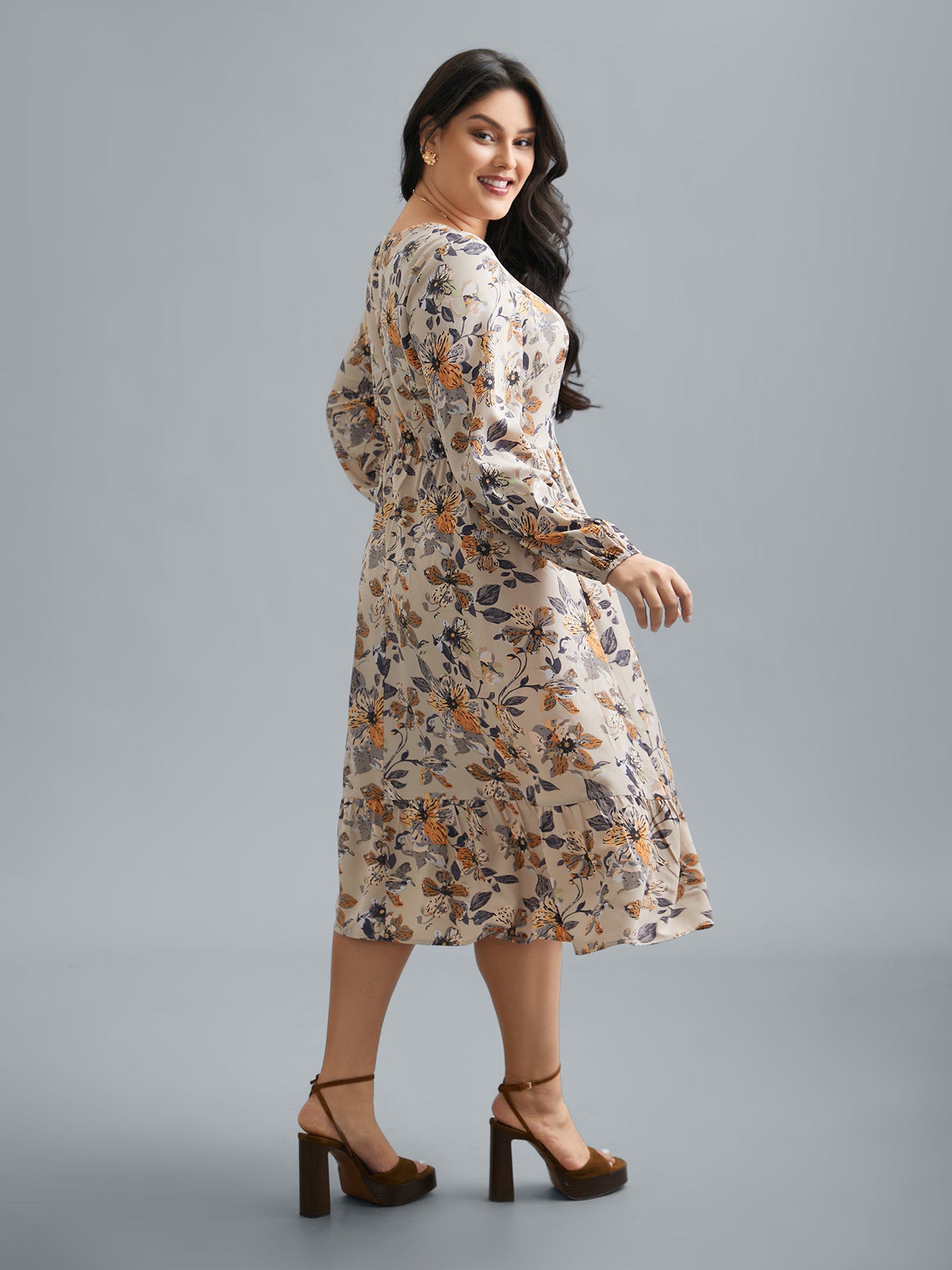 Floral Stretchy Waist-Cinched Pocket Dress