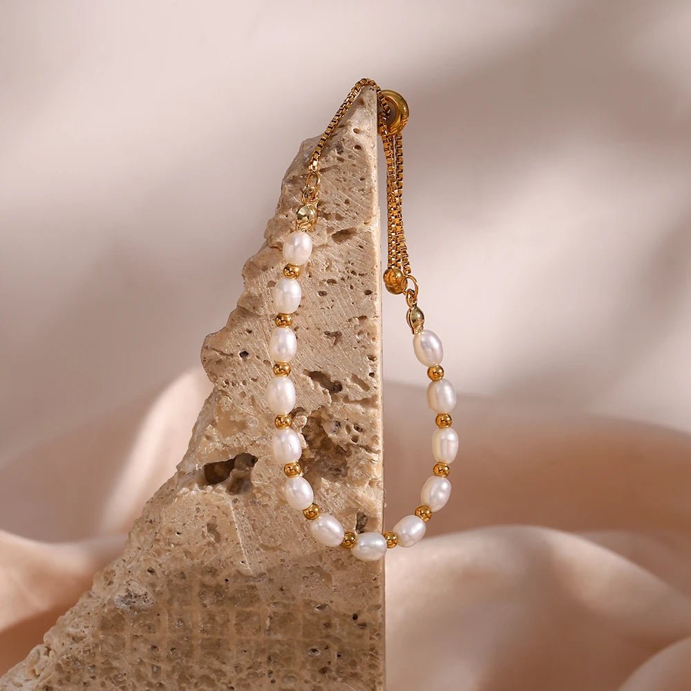 Adjustable Gold Accented Pearl Bracelet