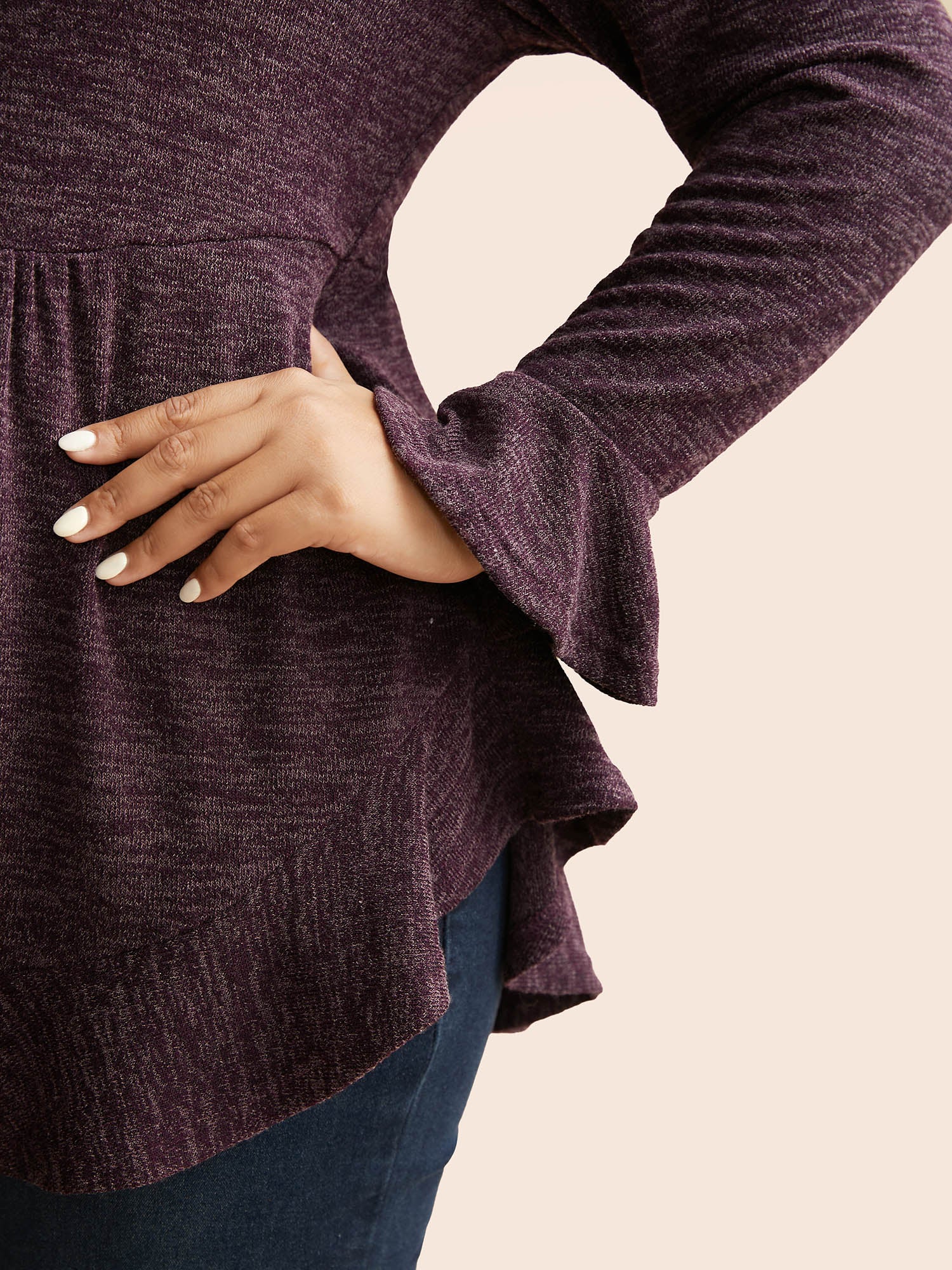 Heather Ruffle Sleeve Arc Hem Jersey Top