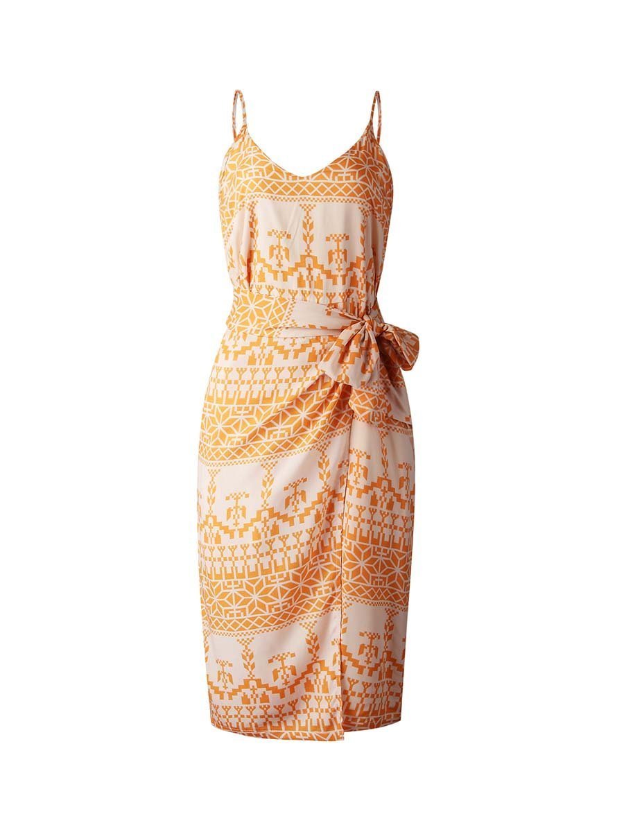 Print Dress With Belts