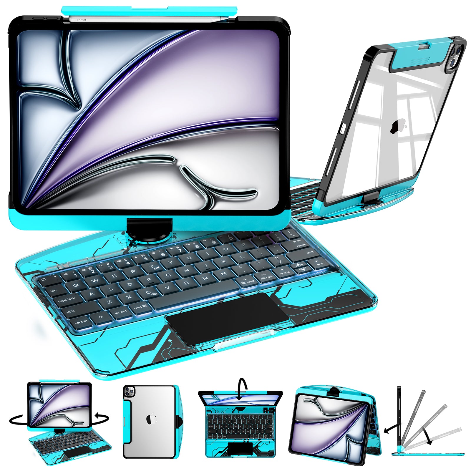 Transparent  iPad keyboard case 360° transparent iPad keyboard