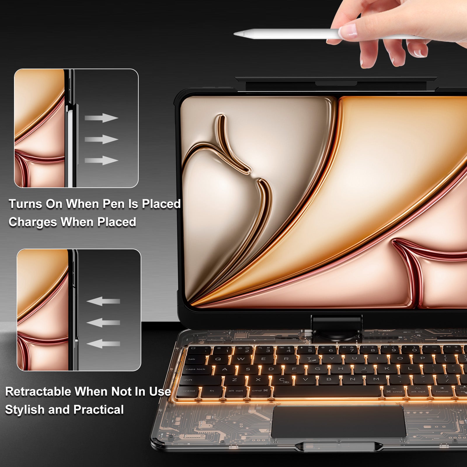 Transparent  iPad keyboard case 360° transparent iPad keyboard