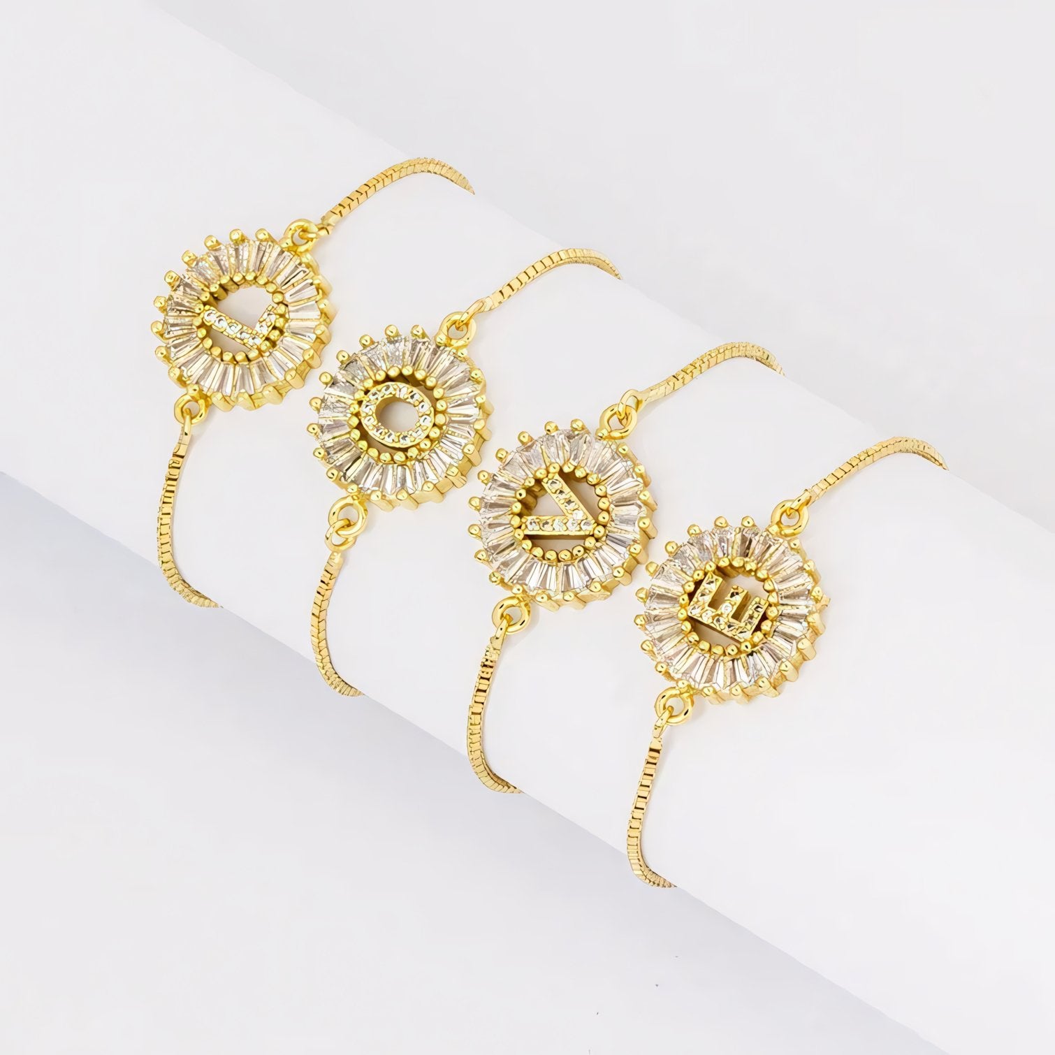 Adjustable Baguette Diamond Letter Initial Bracelets