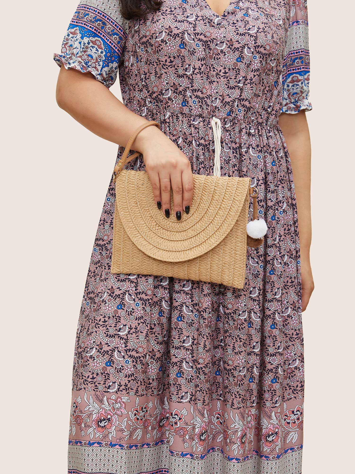 Boho Print Notched Ties Tassel Trim Dress