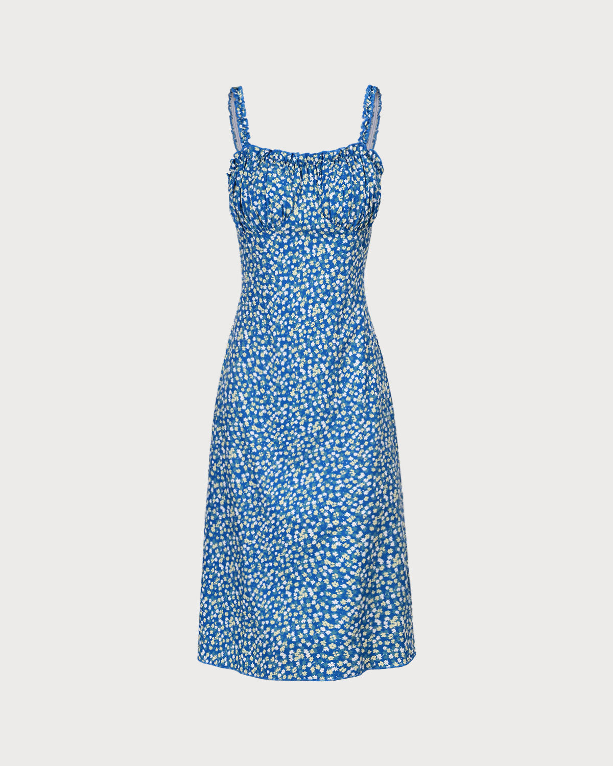 The Blue Floral Frill Trim Midi Dress