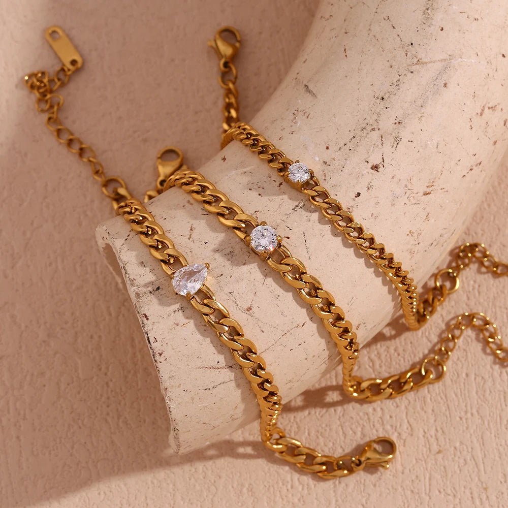 Dainty Diamond Set Gold Cuban Bracelets