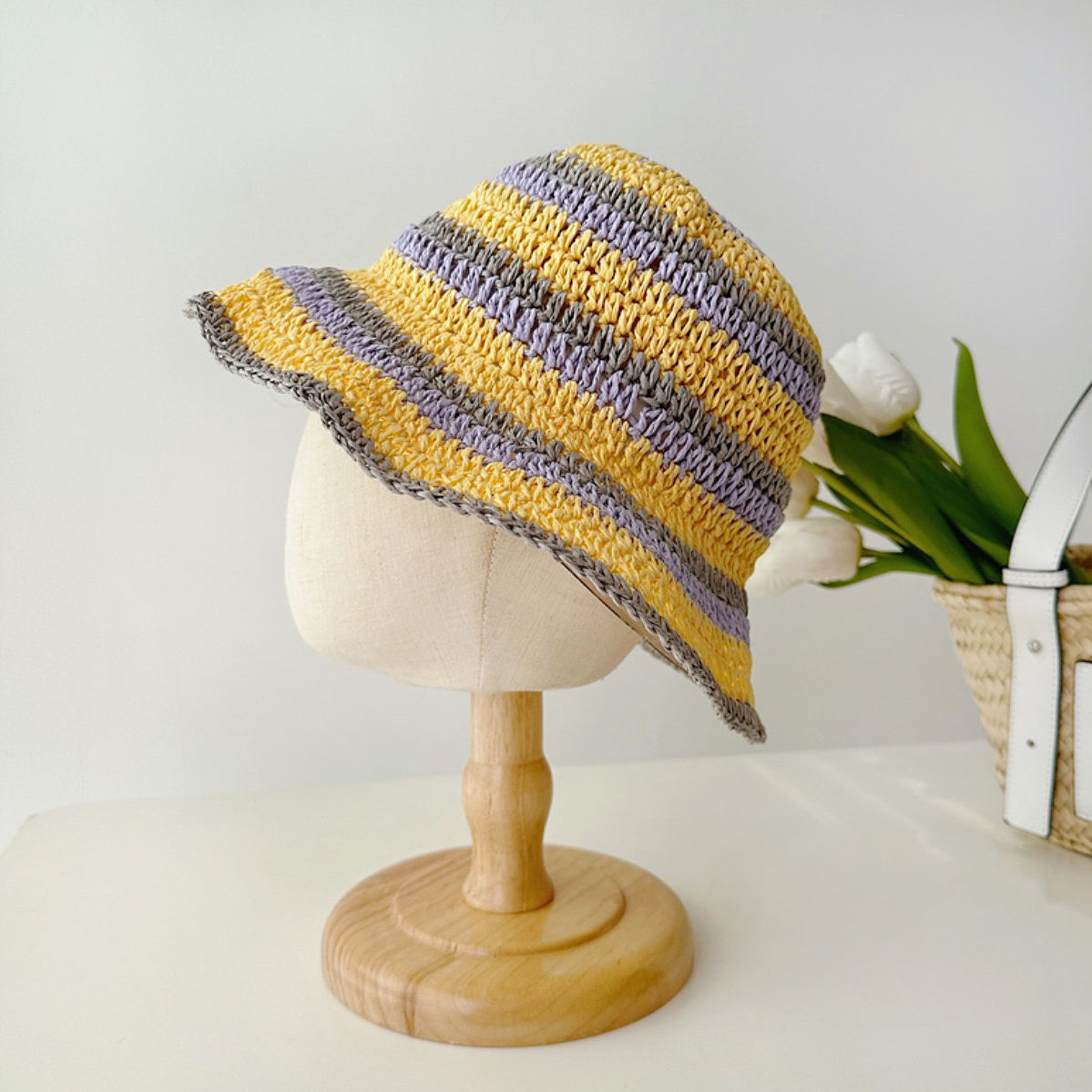 Colored Stripe Foldable Straw Hat