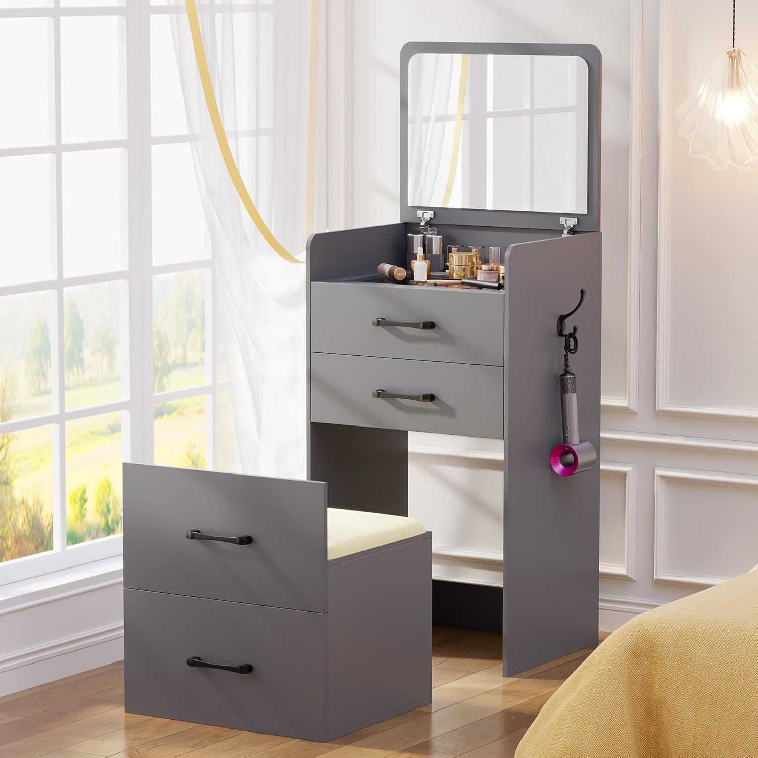3 in 1 Vanity Desk with Flip Top Mirror for Bedroom