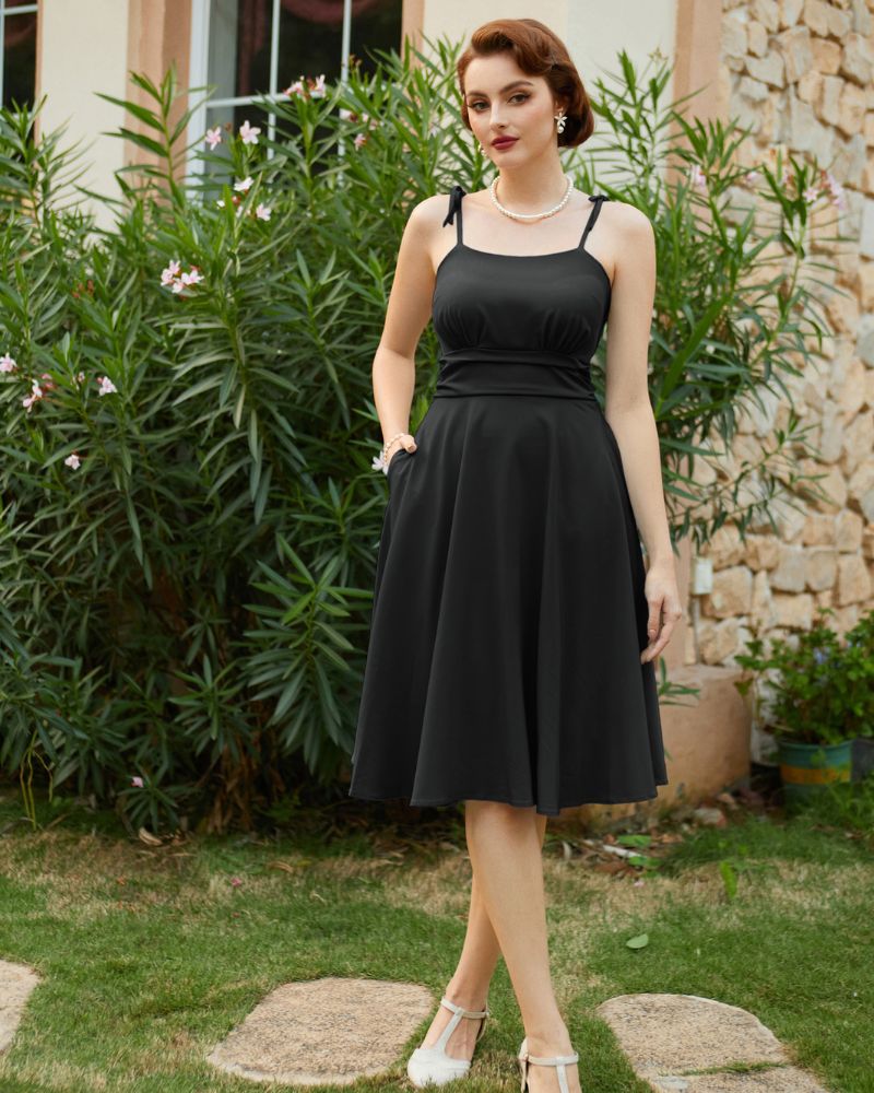 Summer Polka Dot Pattern Slip Dresses for Women Spaghetti Strap Midi Sun Dress Cute Casual Dress with Pockets