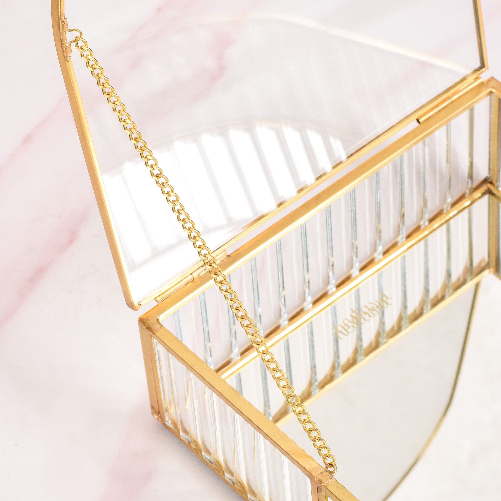 Vintage Gold Glass Jewellery Box