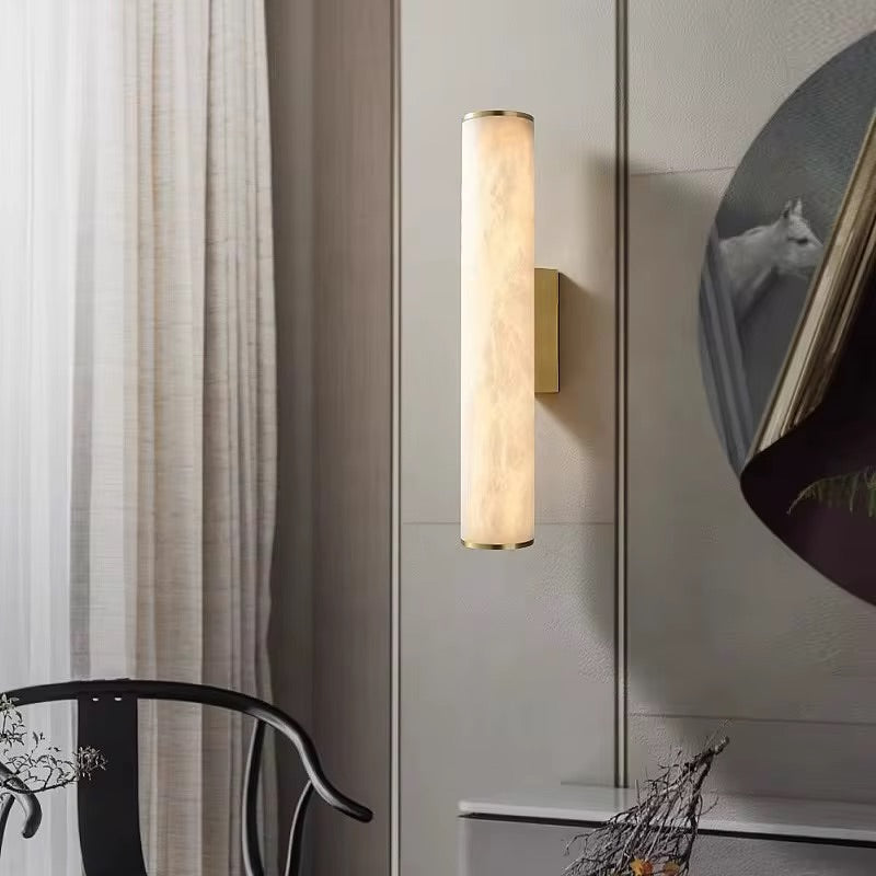 Luxury Wall Light - Vertical Stone-Effect Cylinder with Brass Base