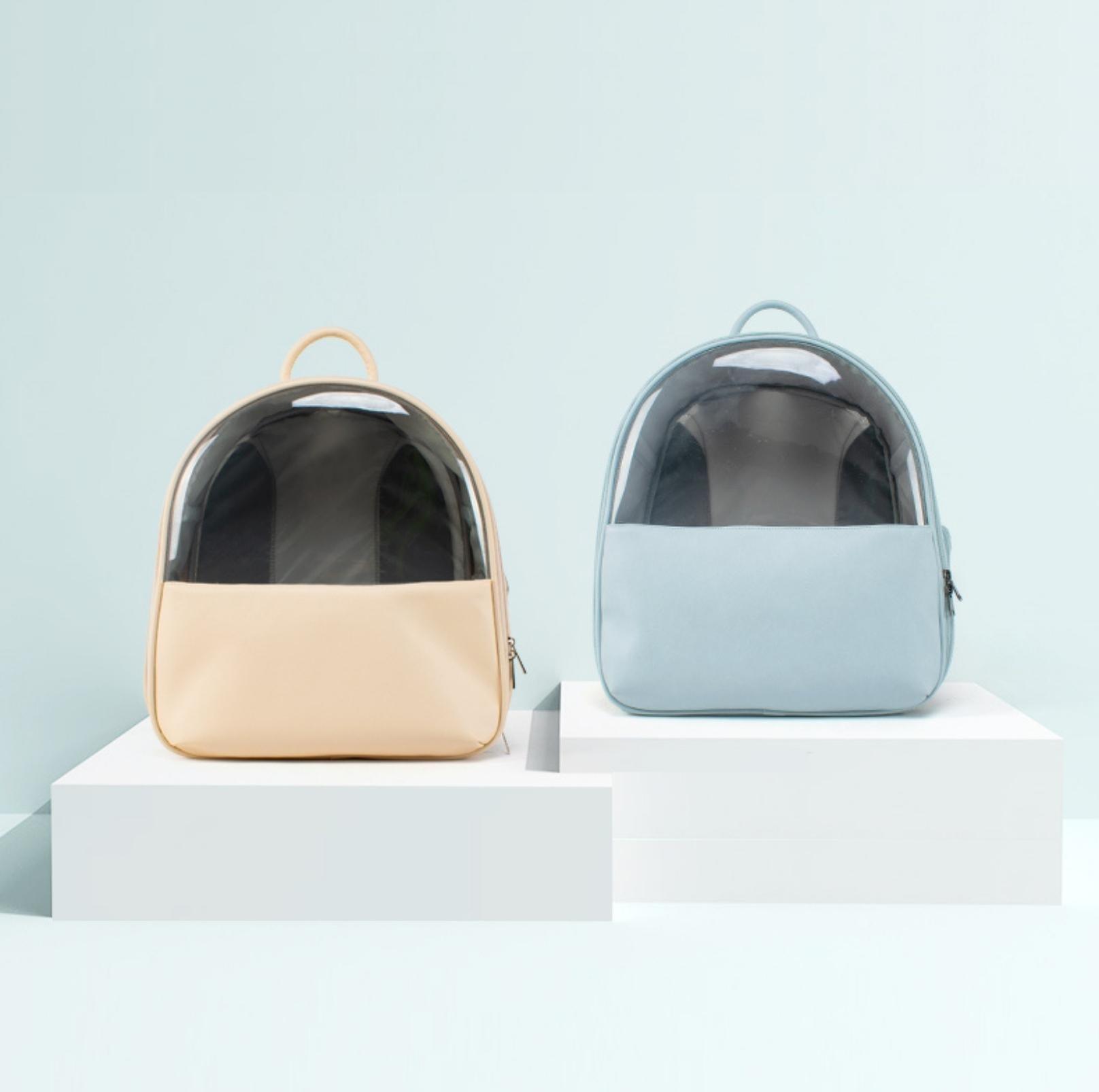 Leather Backpack Style Cat Carrier With Transparent Window